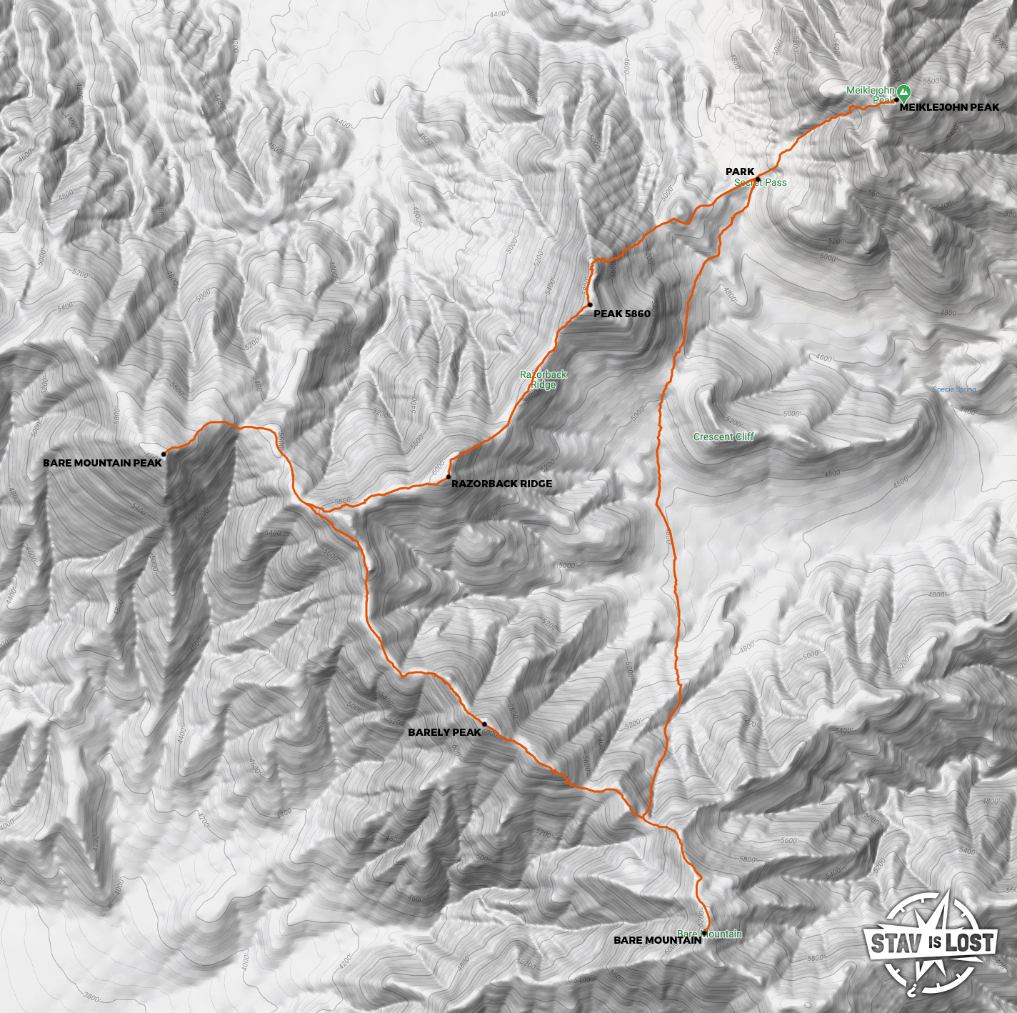 map for Bare Mountains Loop by stav is lost