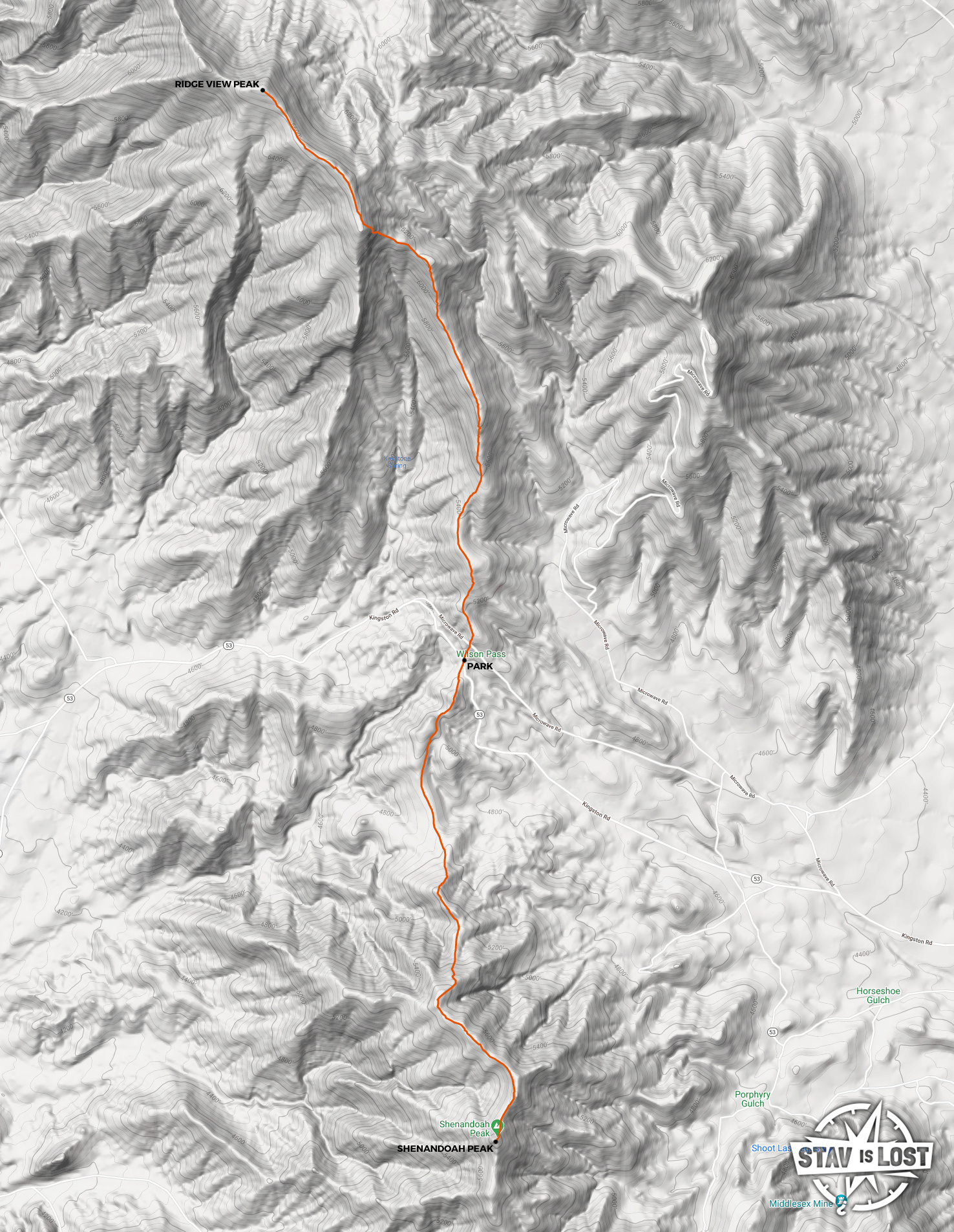 map for Shenandoah Peak and Ridge View Peak by stav is lost