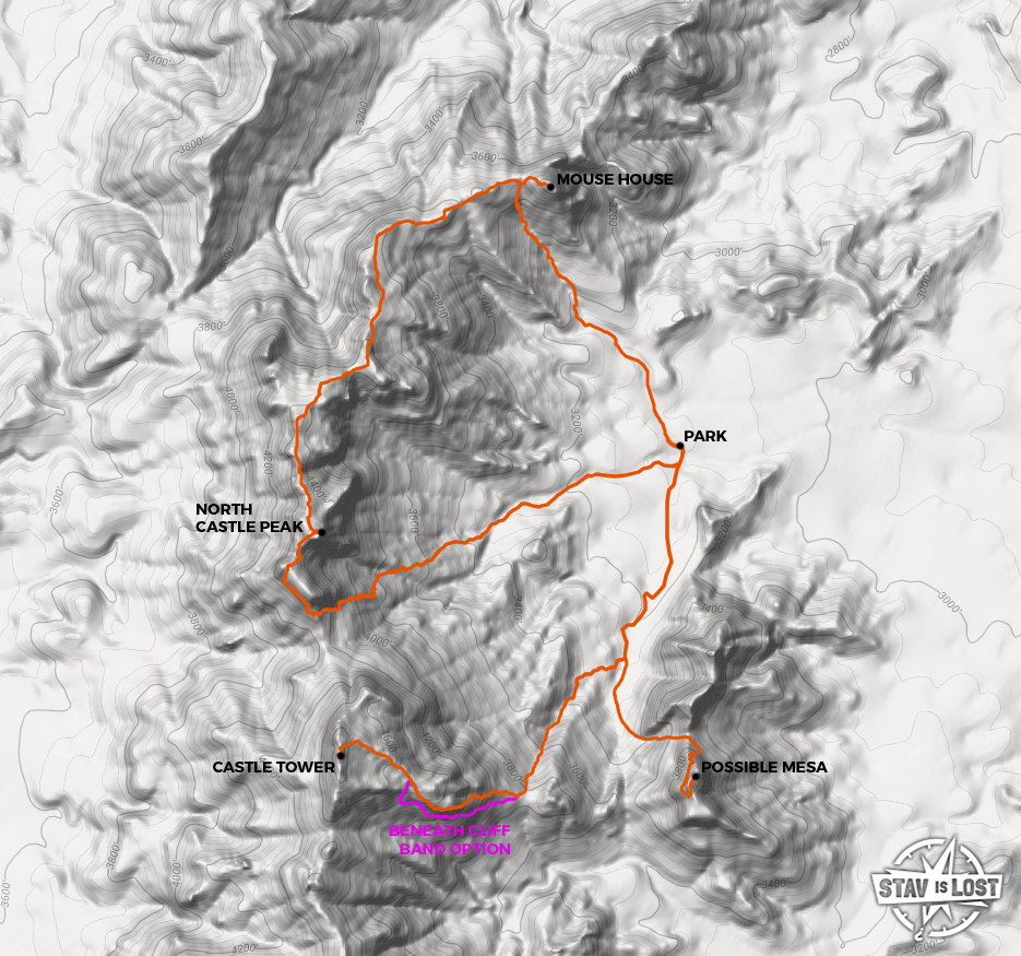 Hiking Map for Castle Tower and Northern Highland Range