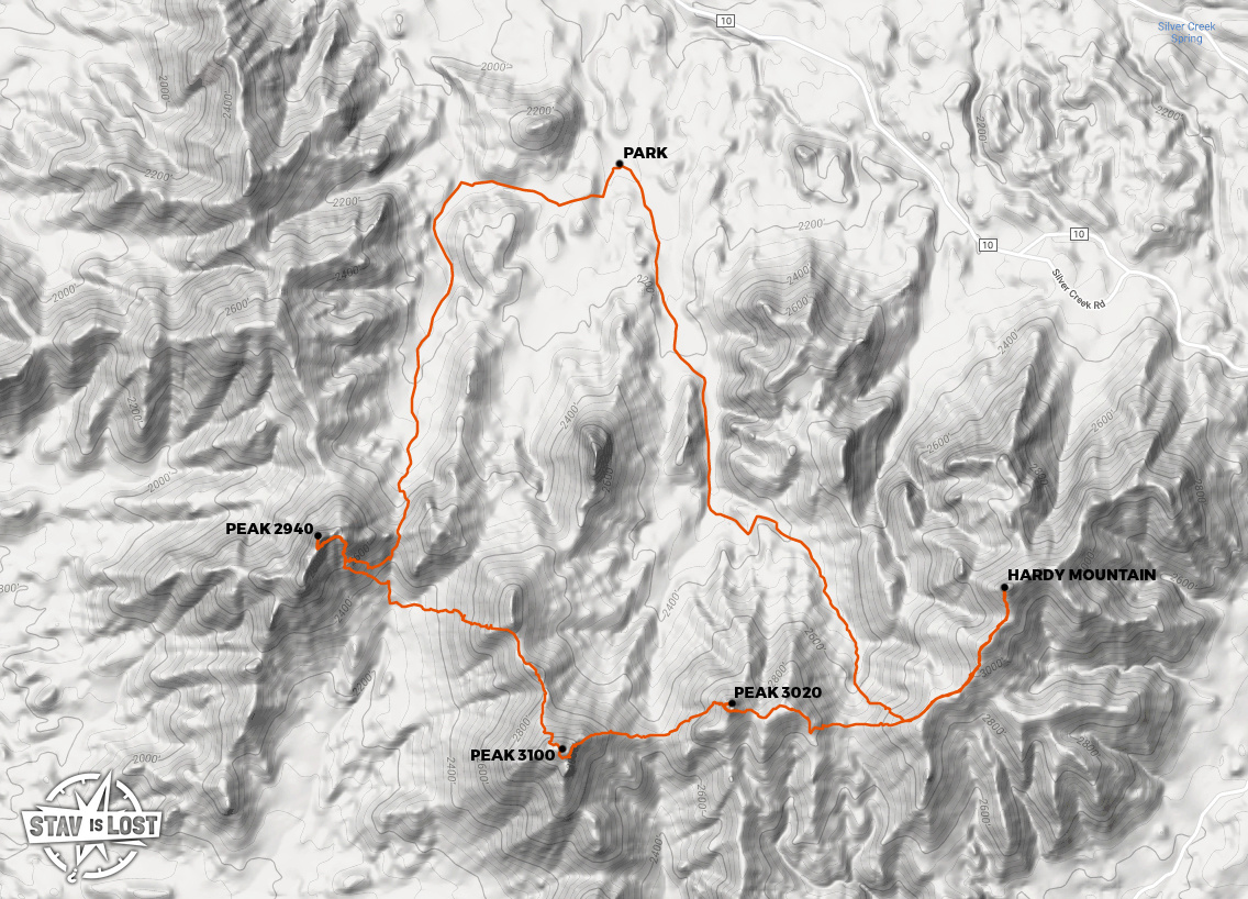 map for Hardy Mountain and Cathedral Rock Loop by stav is lost