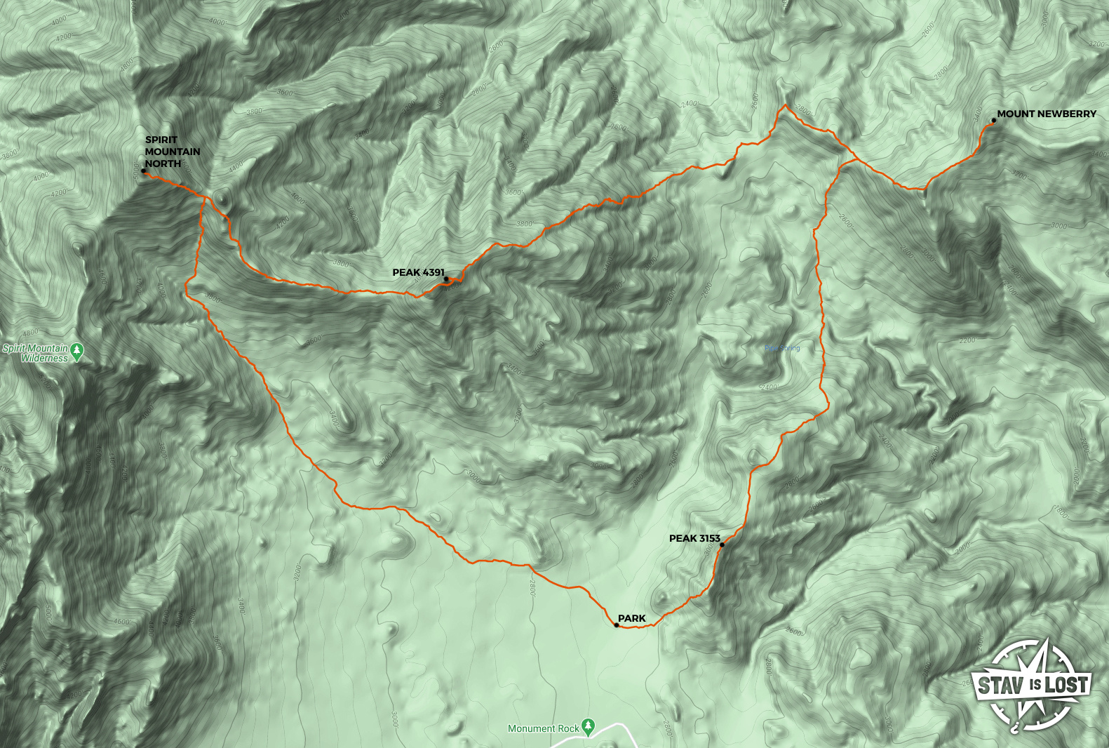 Hiking Map for Spirit Mountain North and Newberry Mountains Loop