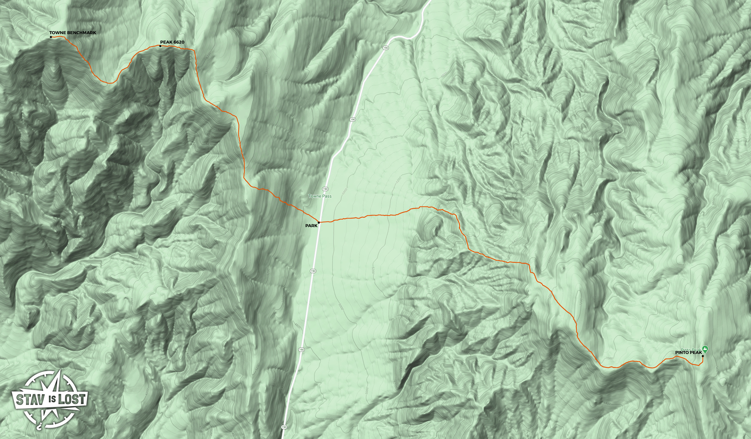 Hiking Map for Pinto Peak and Towne Benchmark