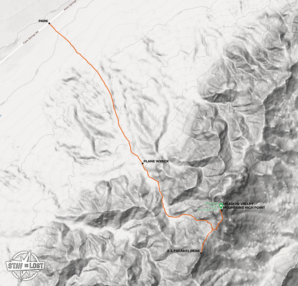 Hiking Map for Meadow Valley Mountains High Point