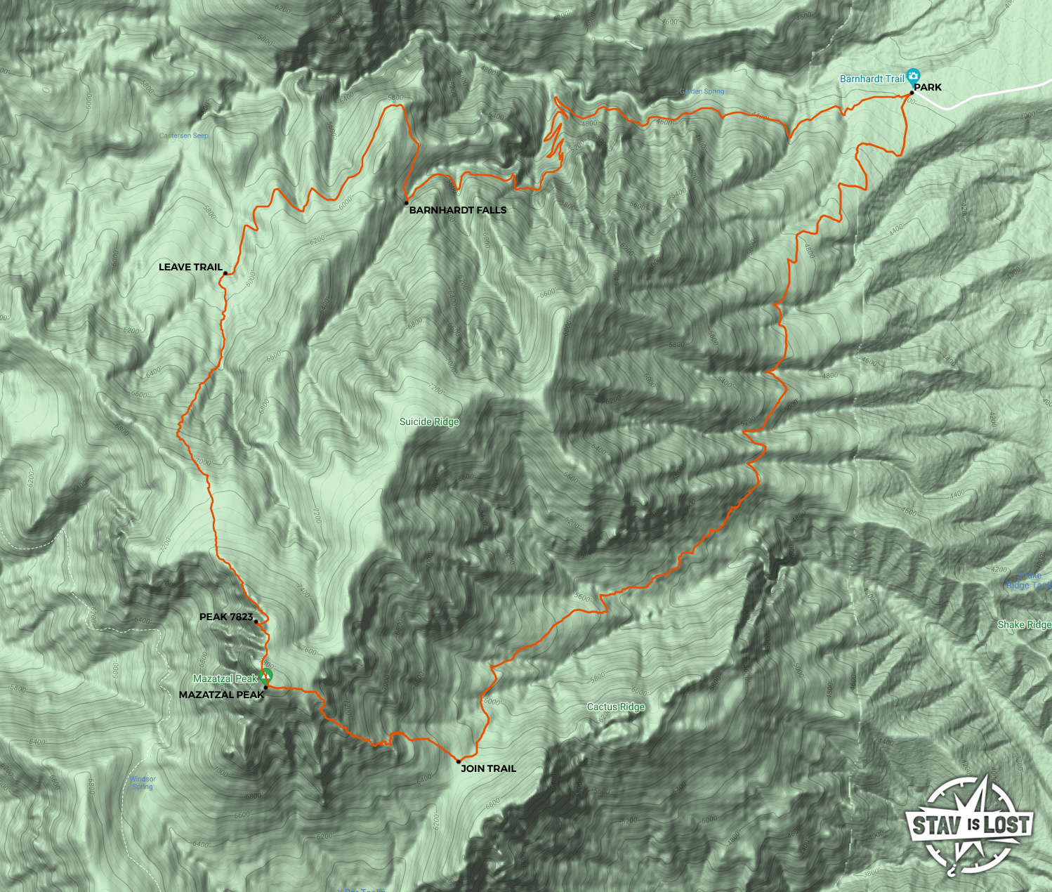 map for Mazatzal Peak via Barnhardt and Y Bar Basin Loop by stav is lost