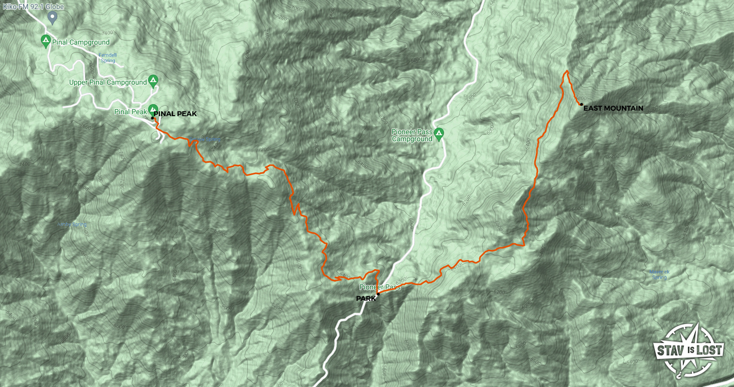 map for Pinal Peak and East Mountain from Pioneer Pass by stav is lost