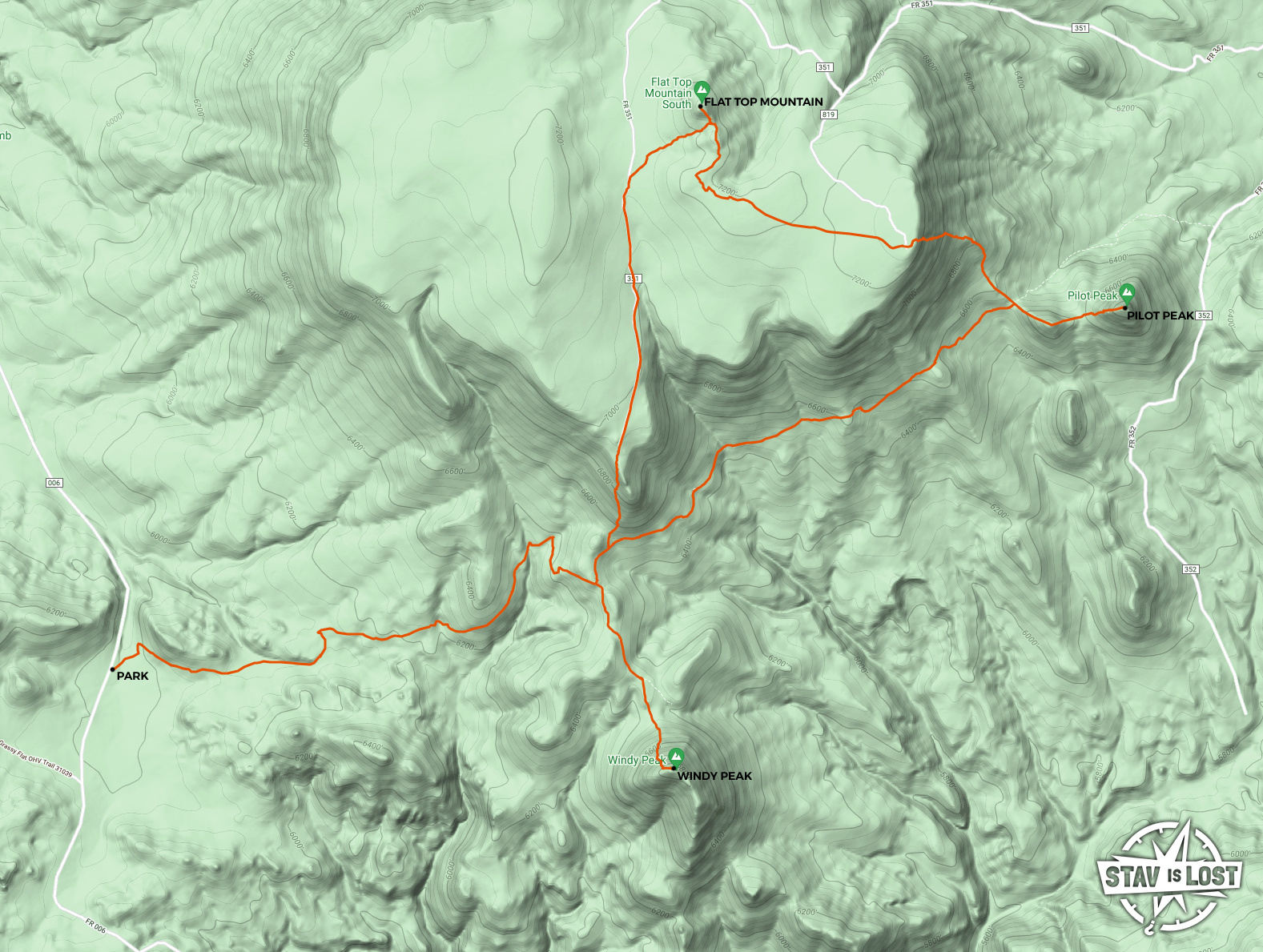 map for Windy Peak, Pilot Peak, Flat Top Mountain by stav is lost