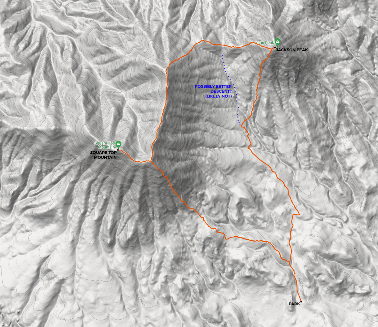 map for Square Top Mountain and Jackson Peak Loop by stav is lost