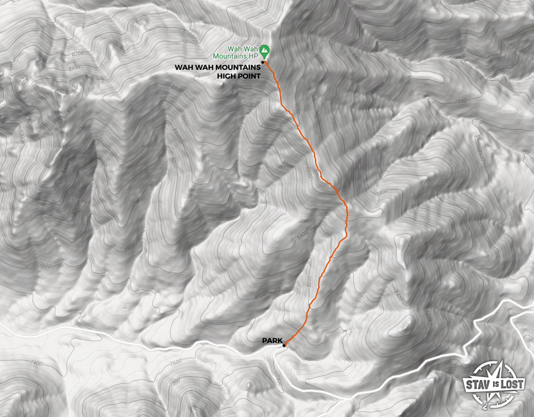 Hiking Map for Wah Wah Mountains High Point