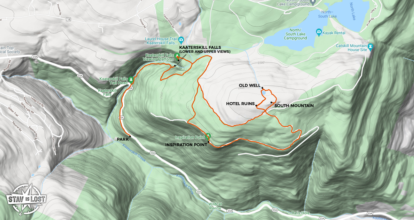 Hiking Map for Kaaterskill Falls and South Mountain