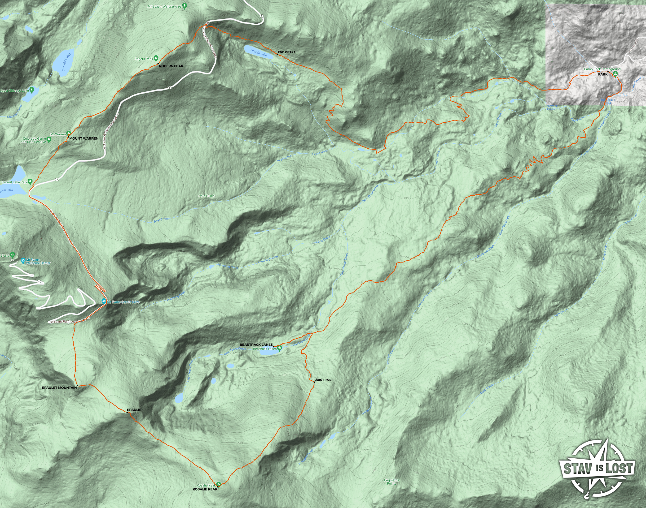 map for Rogers, Warren, Rosalie via Beaver Meadows and Beartracks Lake Loop by stav is lost