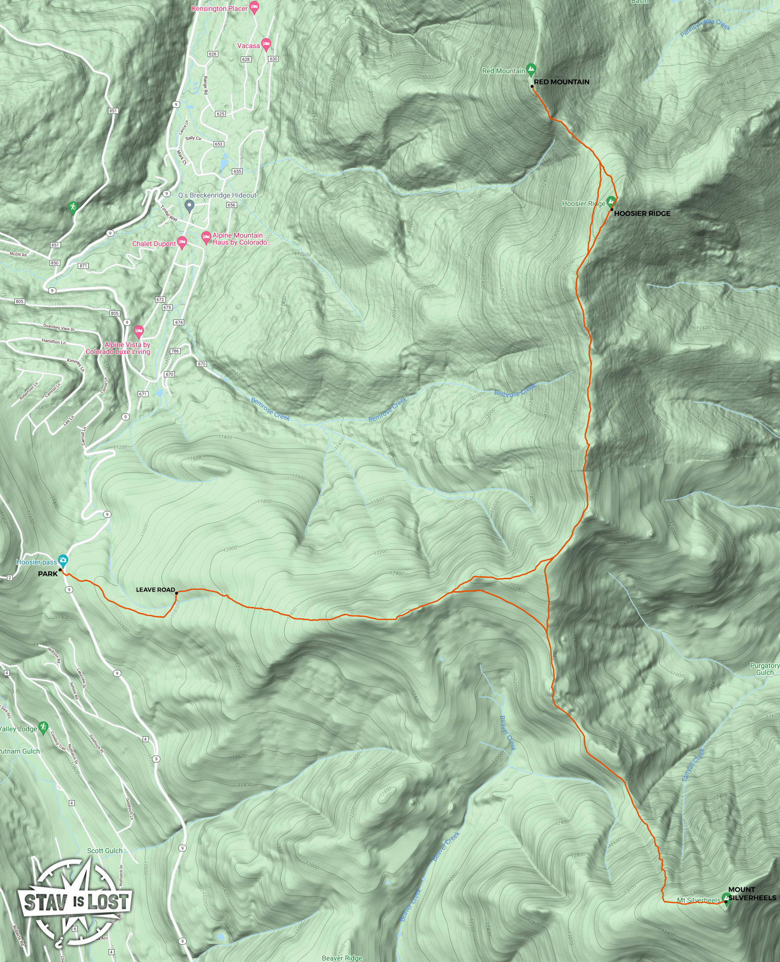 map for Mount Silverheels, Hoosier Ridge, Red Mountain by stav is lost