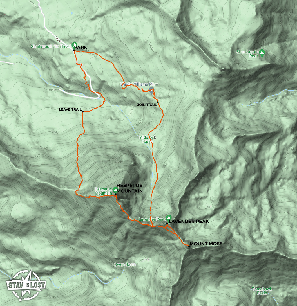 map for Hesperus Mountain, Lavender Peak, Mount Moss by stav is lost