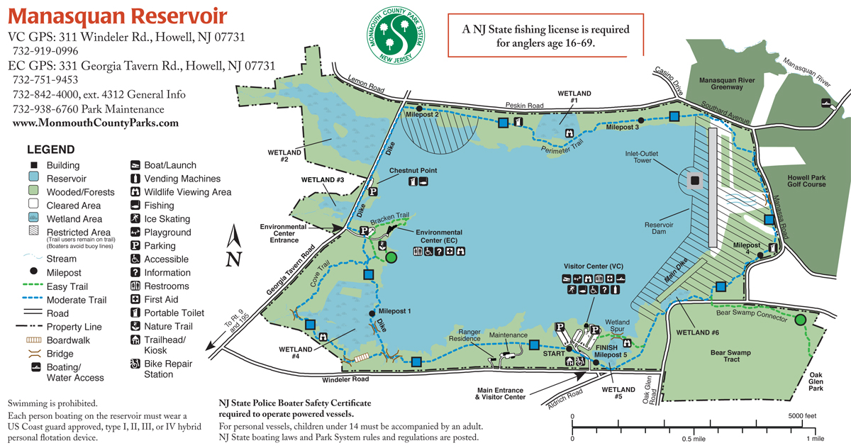 Hiking Map for Manasquan Reservoir Perimeter Trail
