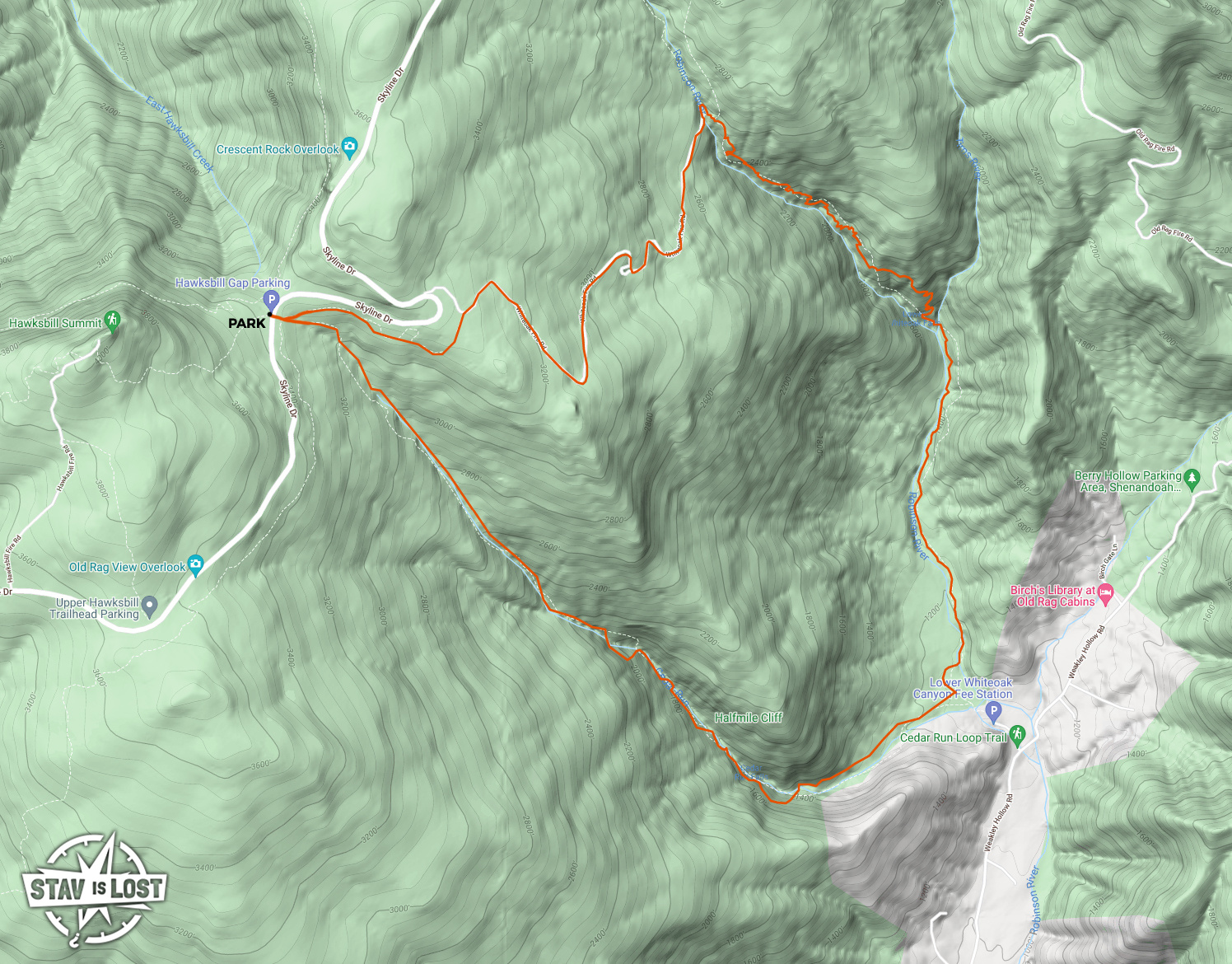 map for Cedar Run and Whiteoak Canyon Loop by stav is lost