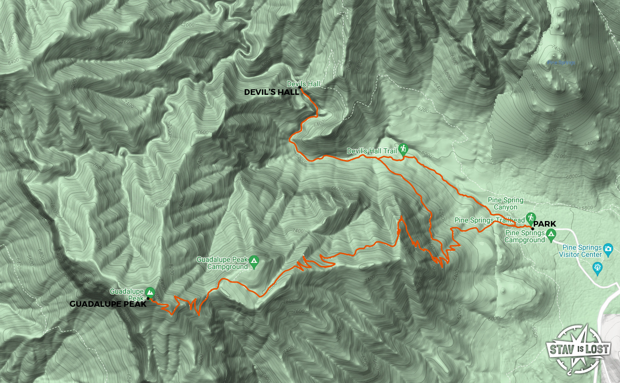 map for Guadalupe Peak and Devil's Hall Trail by stav is lost