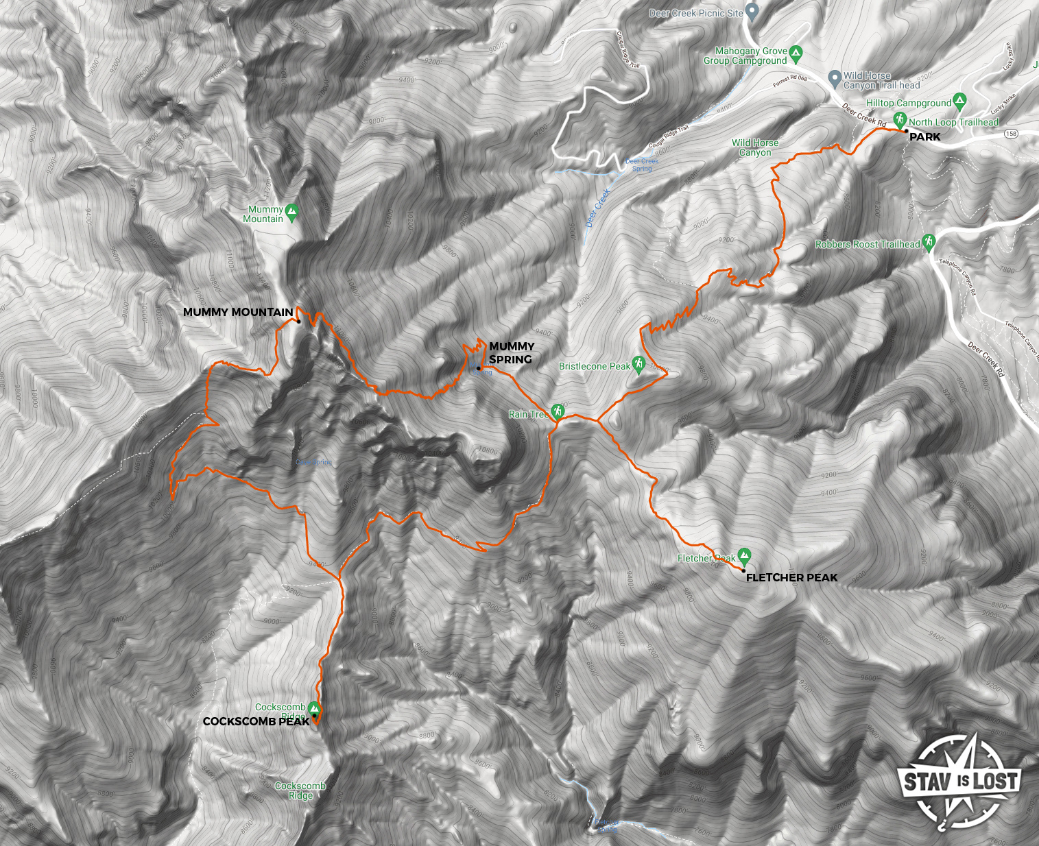 map for Mummy Mountain, Cockscomb Peak, Fletcher Peak by stav is lost