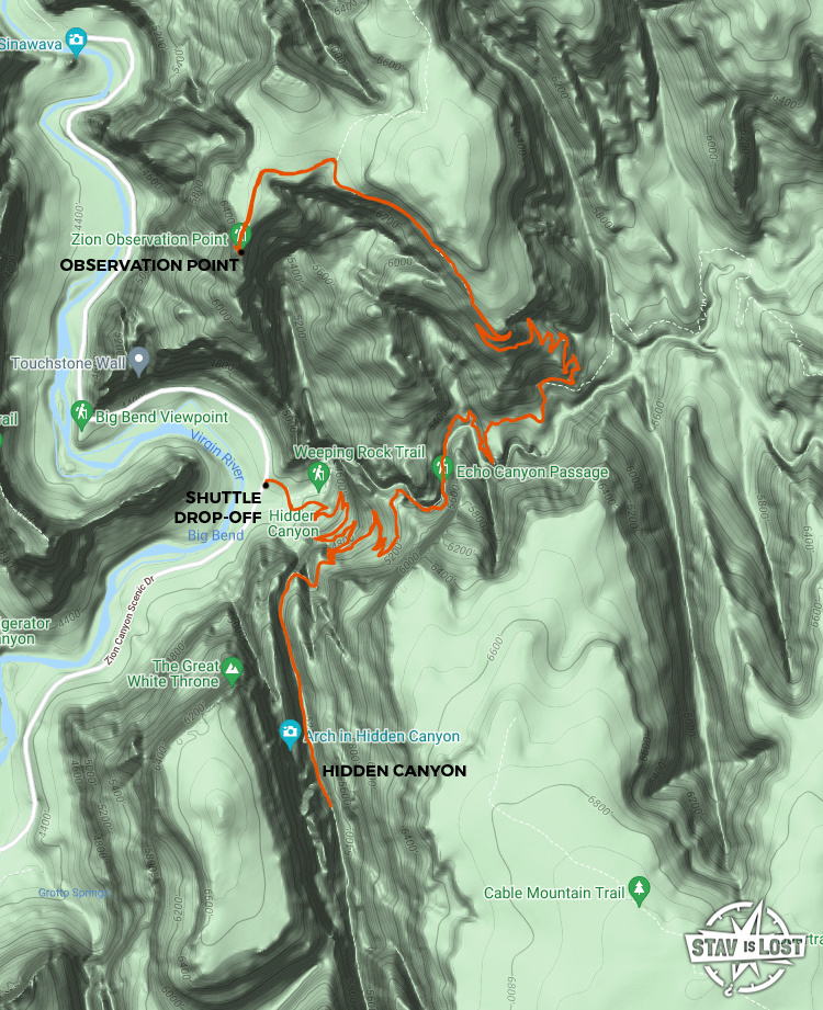 map for Observation Point and Hidden Canyon by stav is lost