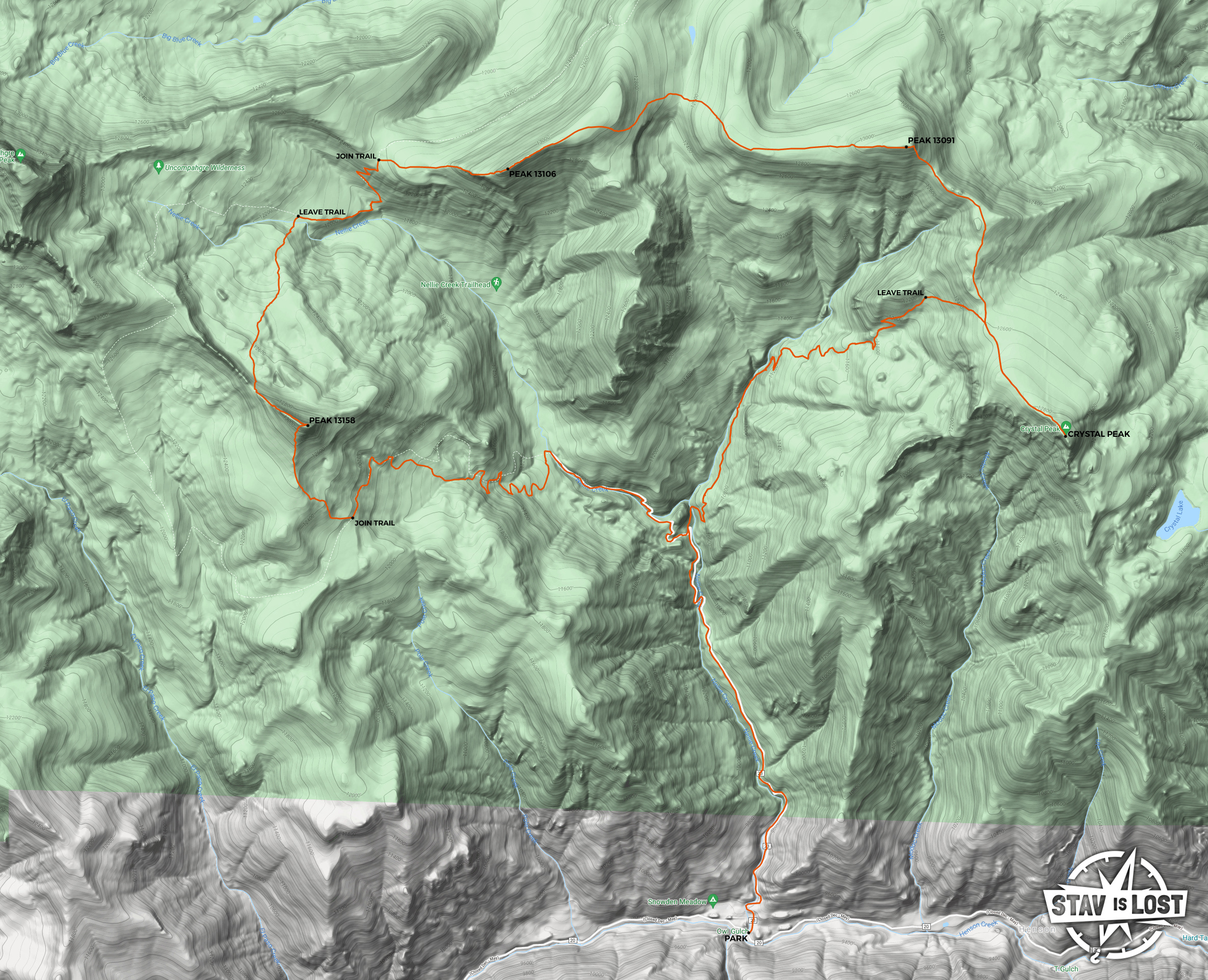 map for Crystal Peak and Nellie Creek 13ers Loop by stav is lost