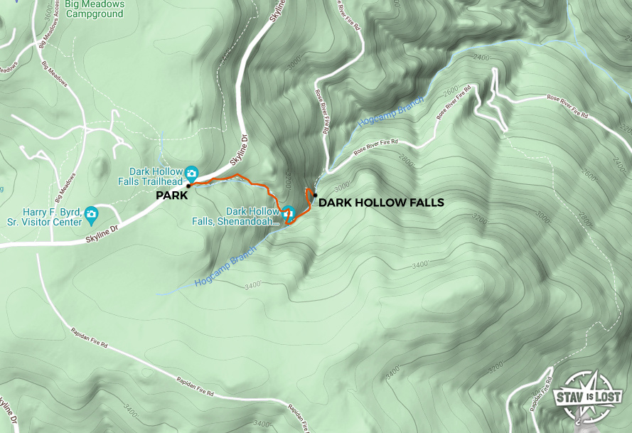 Hiking Map for Dark Hollow Falls - 615f21cb06a83 