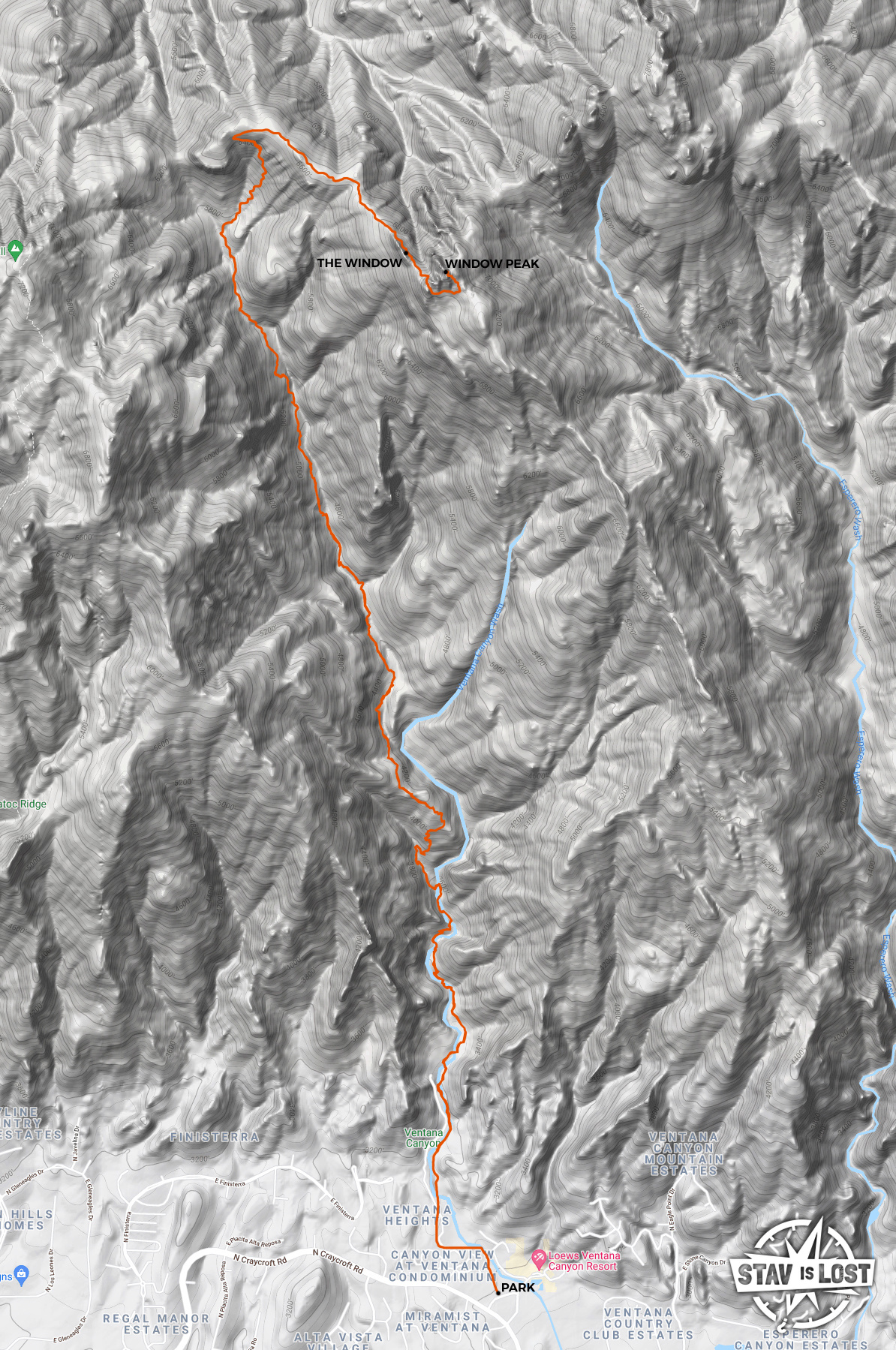 map for Window Peak via Ventana Canyon by stav is lost