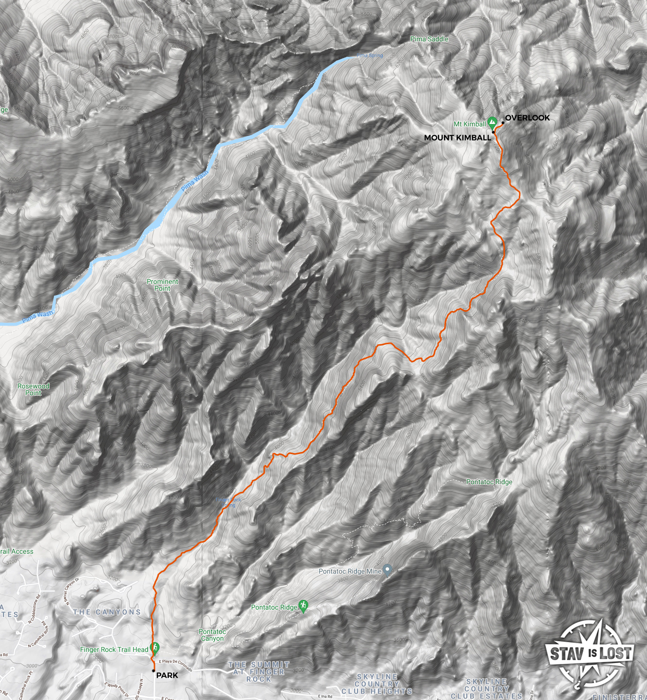 map for Mount Kimball via Finger Rock Canyon by stav is lost