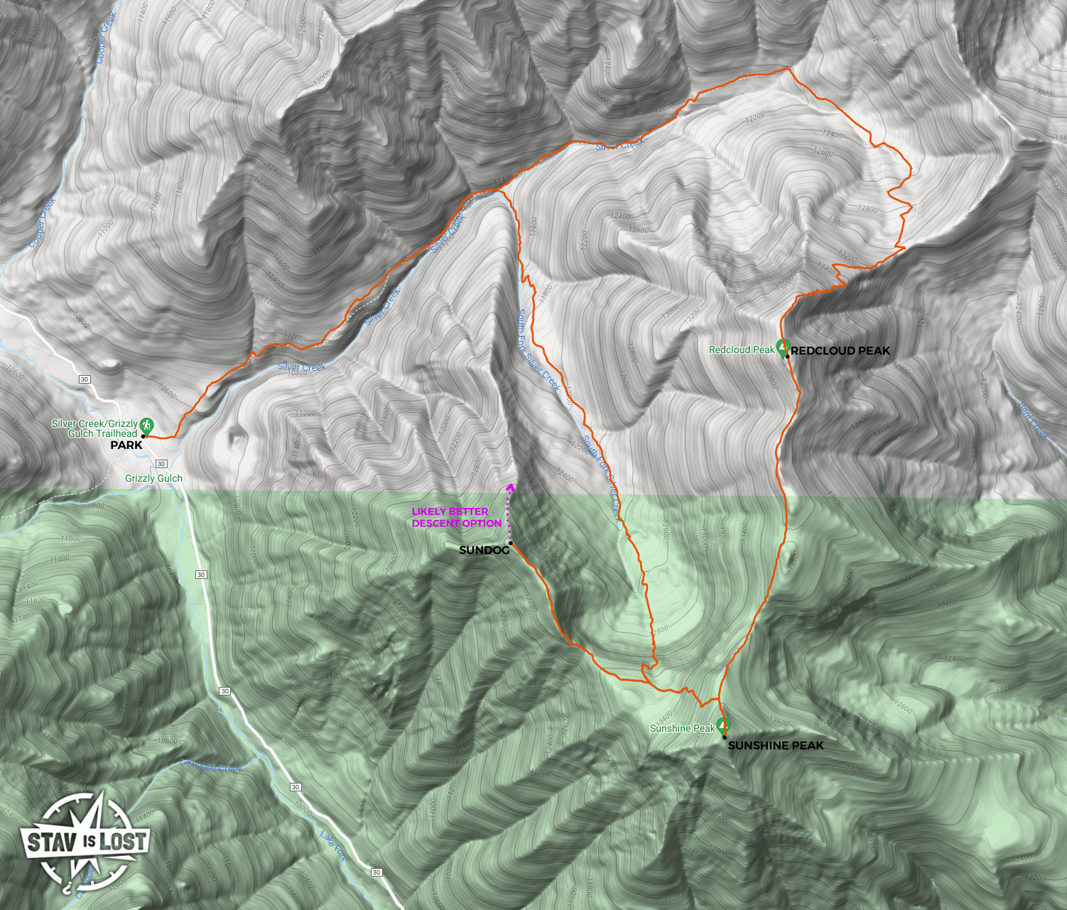 map for Redcloud Peak, Sunshine Peak, Sundog by stav is lost