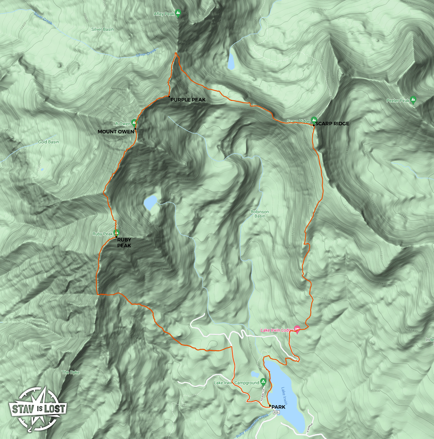map for Ruby Peak, Mount Owen, Scarp Ridge Loop by stav is lost