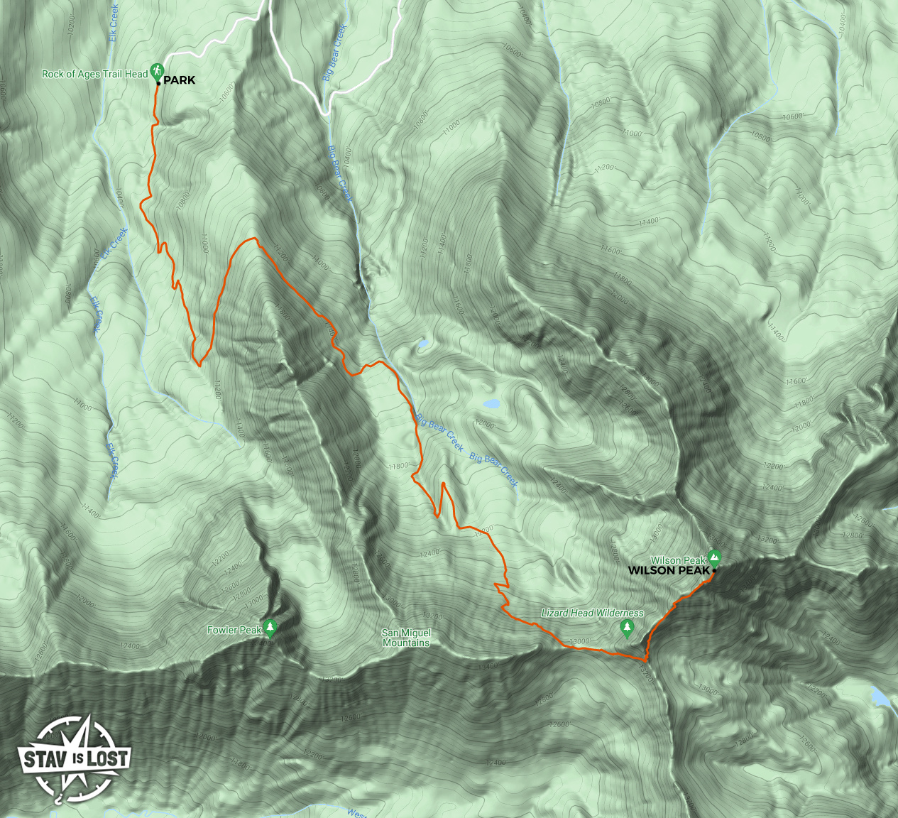 map for Wilson Peak via Rock of Ages Trail by stav is lost