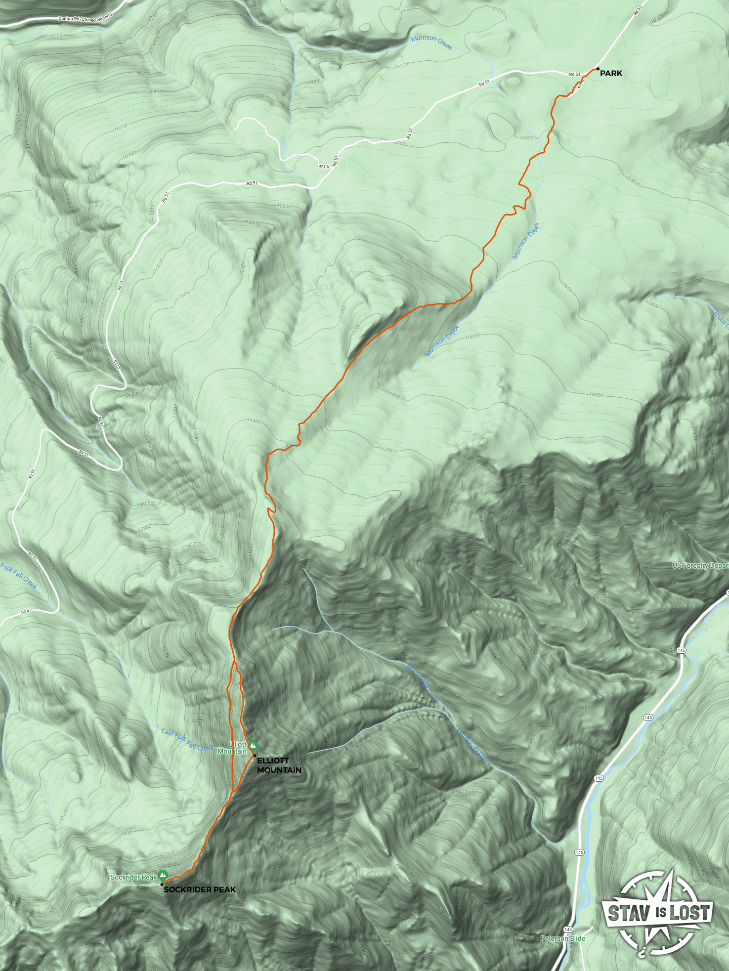 map for Elliott Mountain and Sockrider Peak via Calico Trail by stav is lost