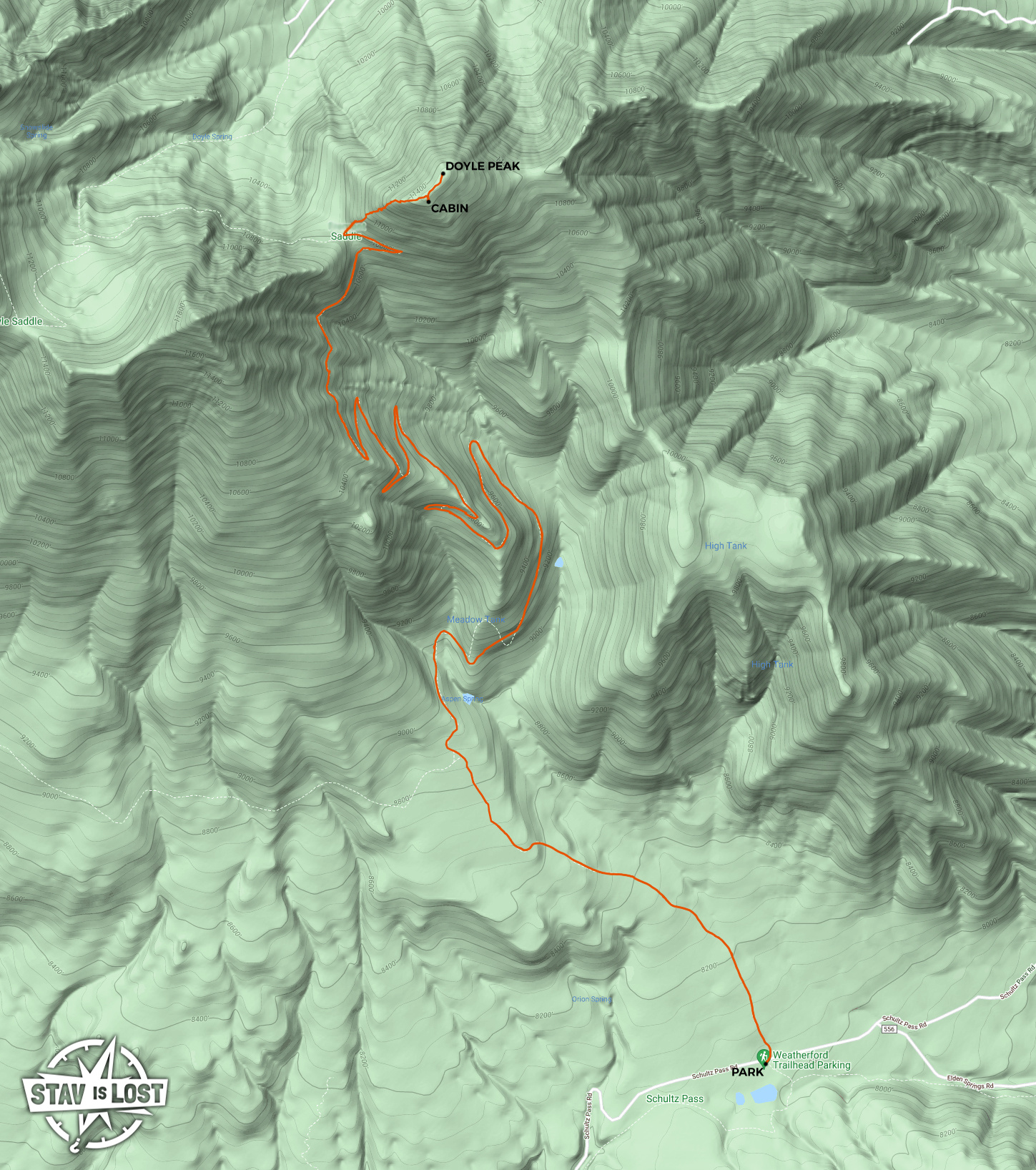 Hiking Map for Doyle Peak via Weatherford Trail