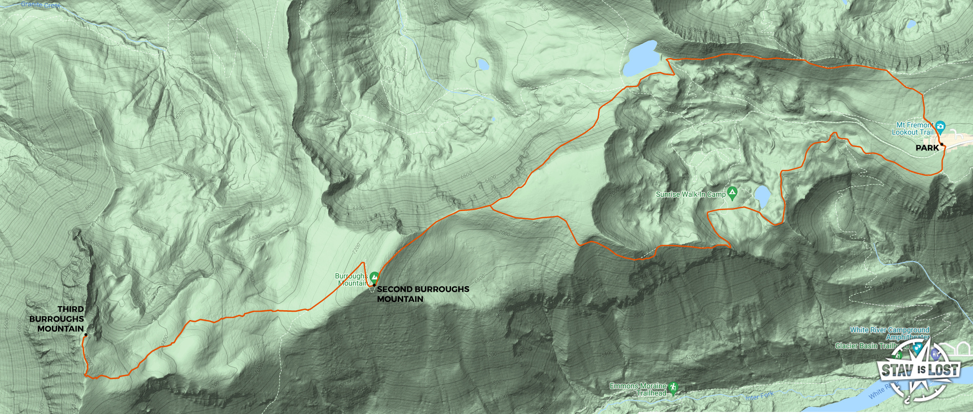 map for Third Burroughs Mountain via Sunrise Rim Trail by stav is lost