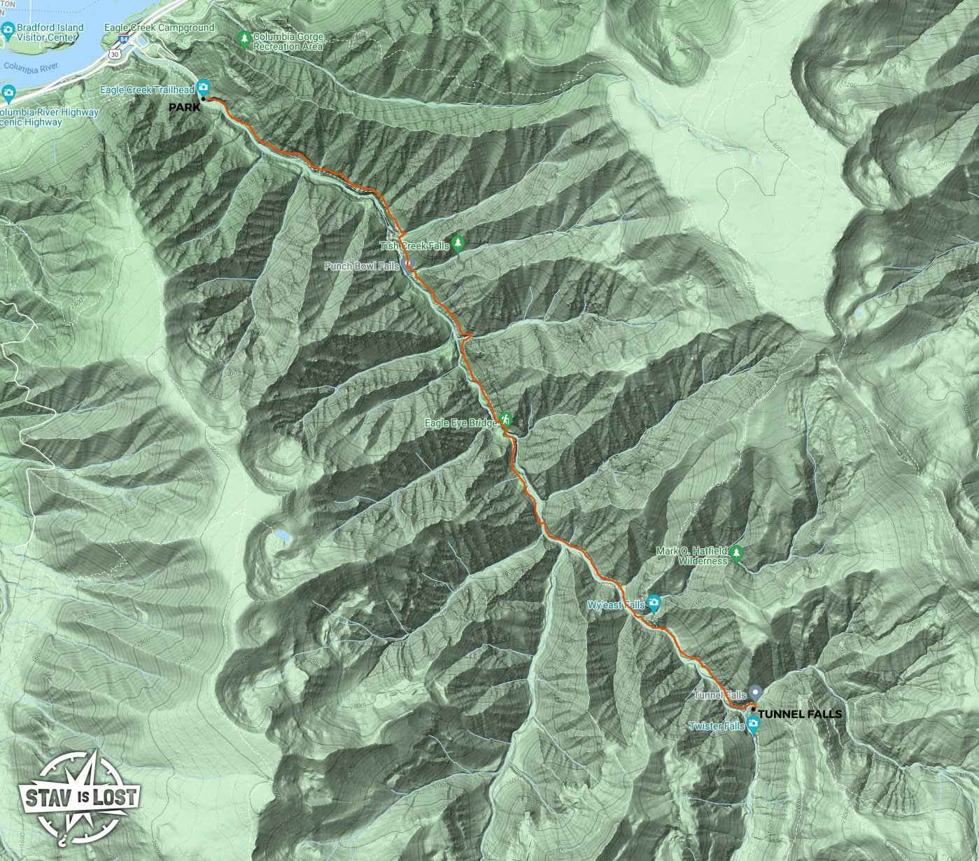 Hiking Map for Tunnel Falls via Eagle Creek Trail