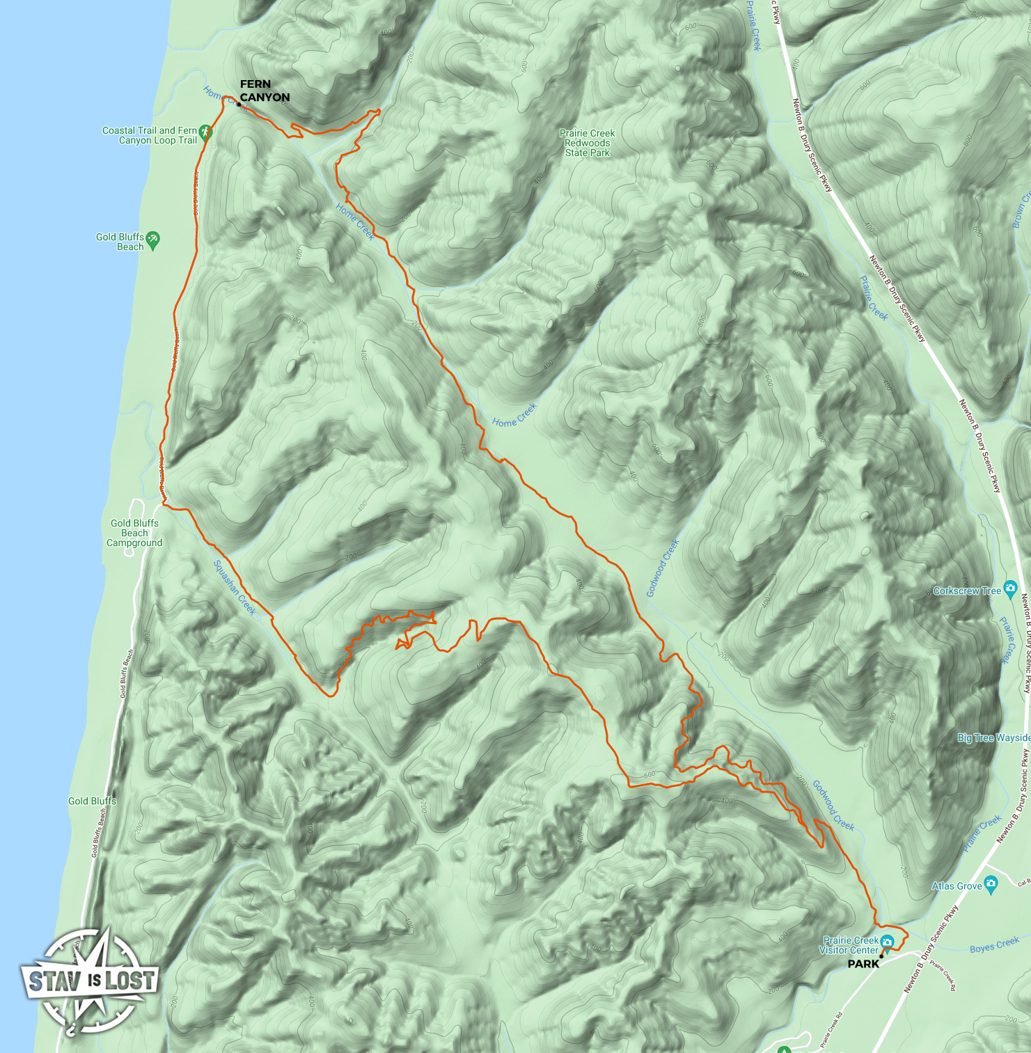 map for James Irvine, Fern Canyon, and Miners Ridge Loop by stav is lost