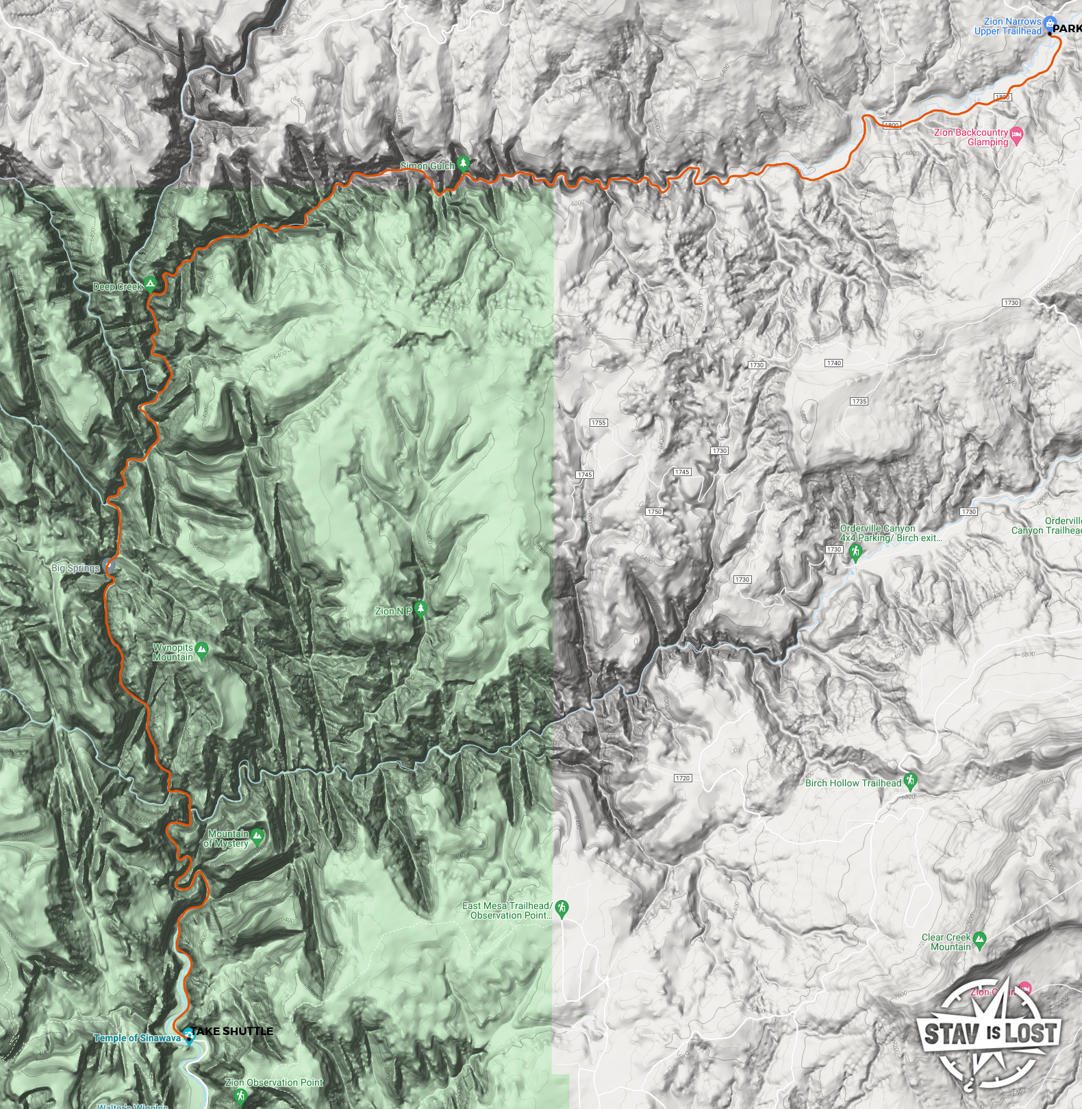 map for Virgin River Narrows Top to Bottom by stav is lost