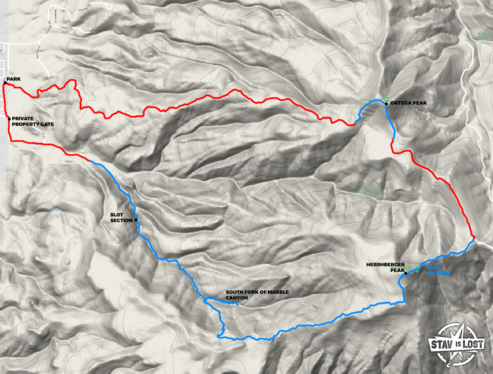 map for Ortega Peak, Hershberger Peak, Marble Canyon Loop by stav is lost