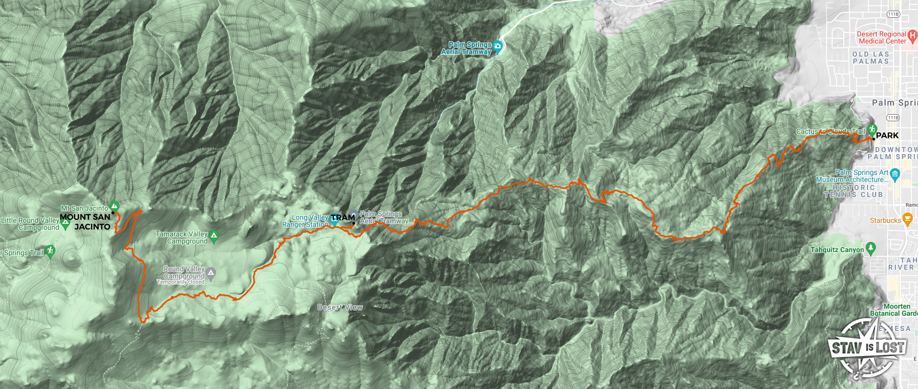 map for Mount San Jacinto via Skyline Trail (Cactus to Clouds) by stav is lost