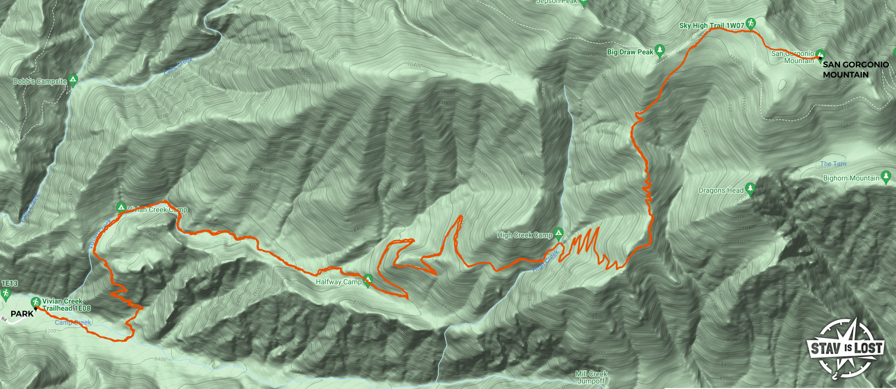 map for San Gorgonio Mountain via Vivian Creek by stav is lost
