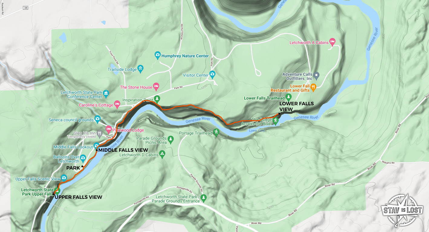 map for Letchworth Gorge Trail from Upper to Lower Falls by stav is lost