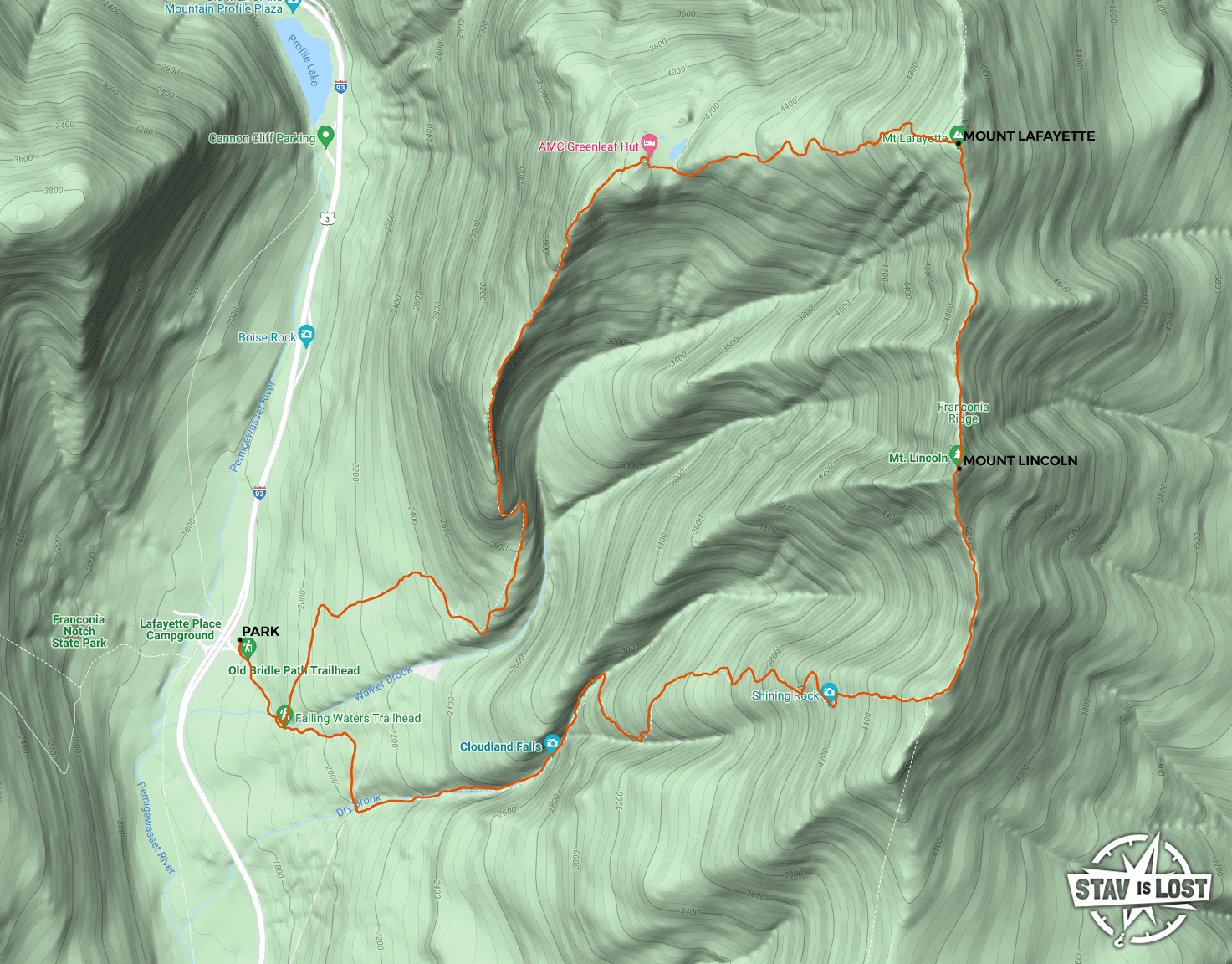 map for Mount Lafayette via Franconia Ridge by stav is lost