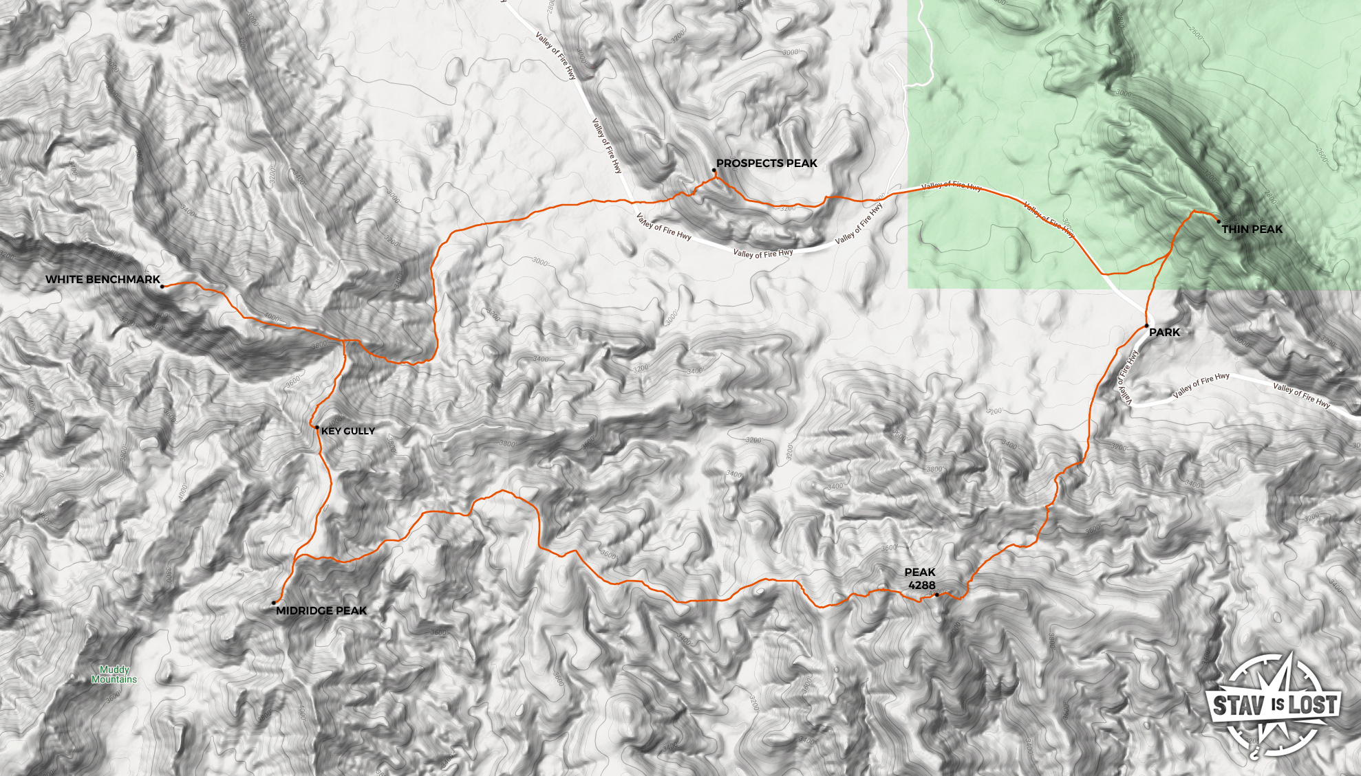map for Midridge Peak and Northern Muddy Mountains Loop by stav is lost