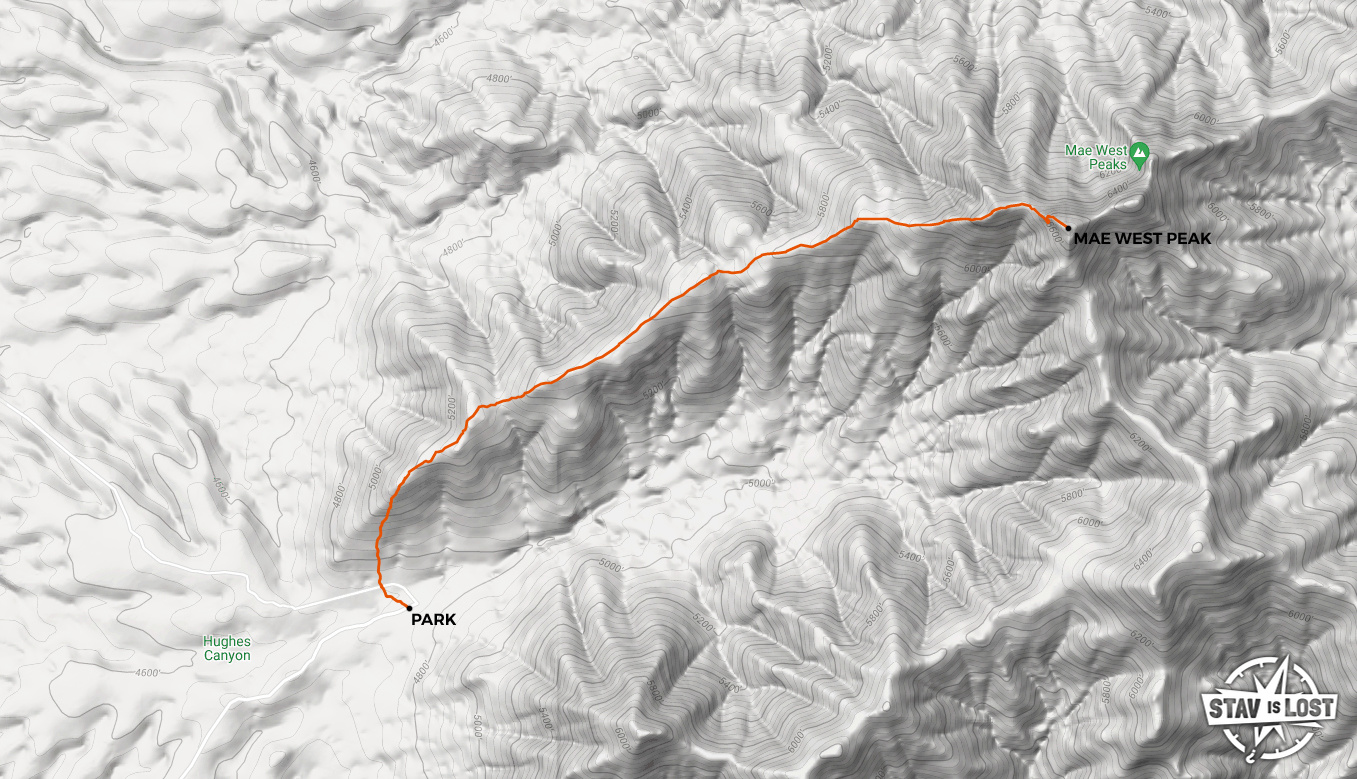 map for Mae West Peak via West Ridge by stav is lost