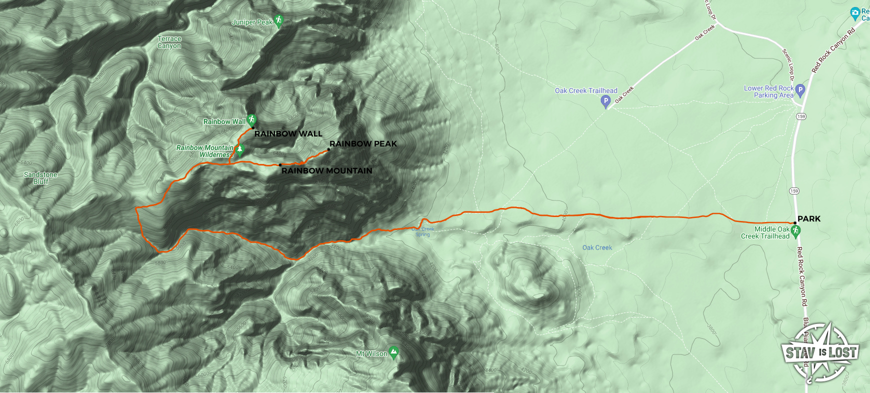 map for Rainbow Mountain via Oak Creek Canyon by stav is lost