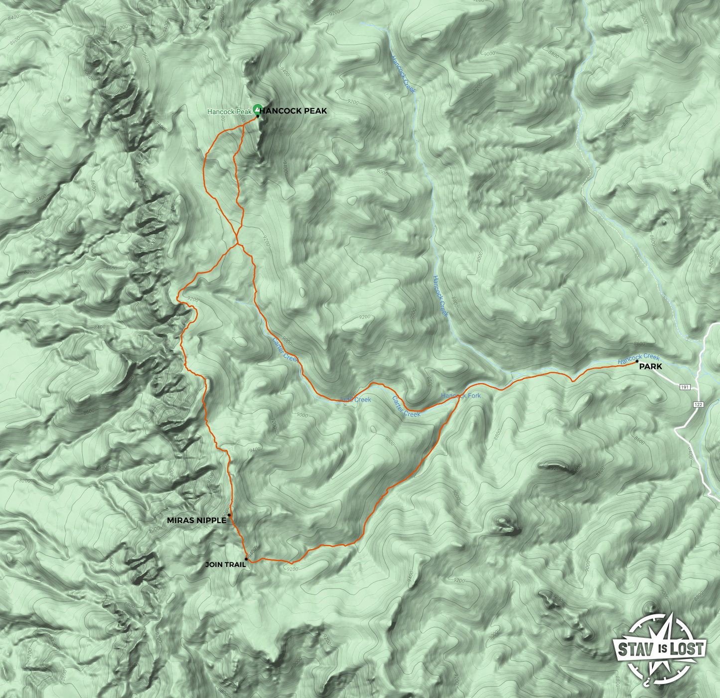 map for Hancock Peak and Miras Nipple Loop by stav is lost