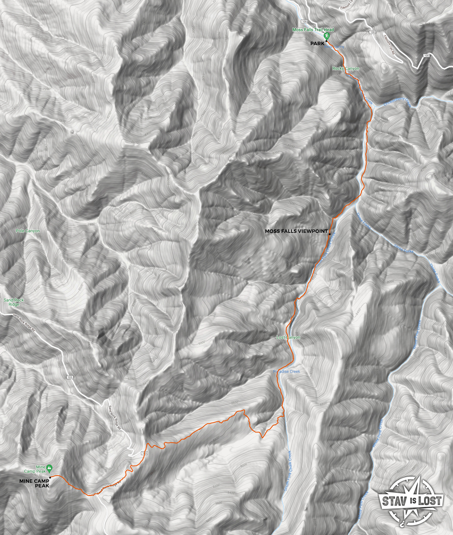 map for Mine Camp Peak via Bear Canyon by stav is lost