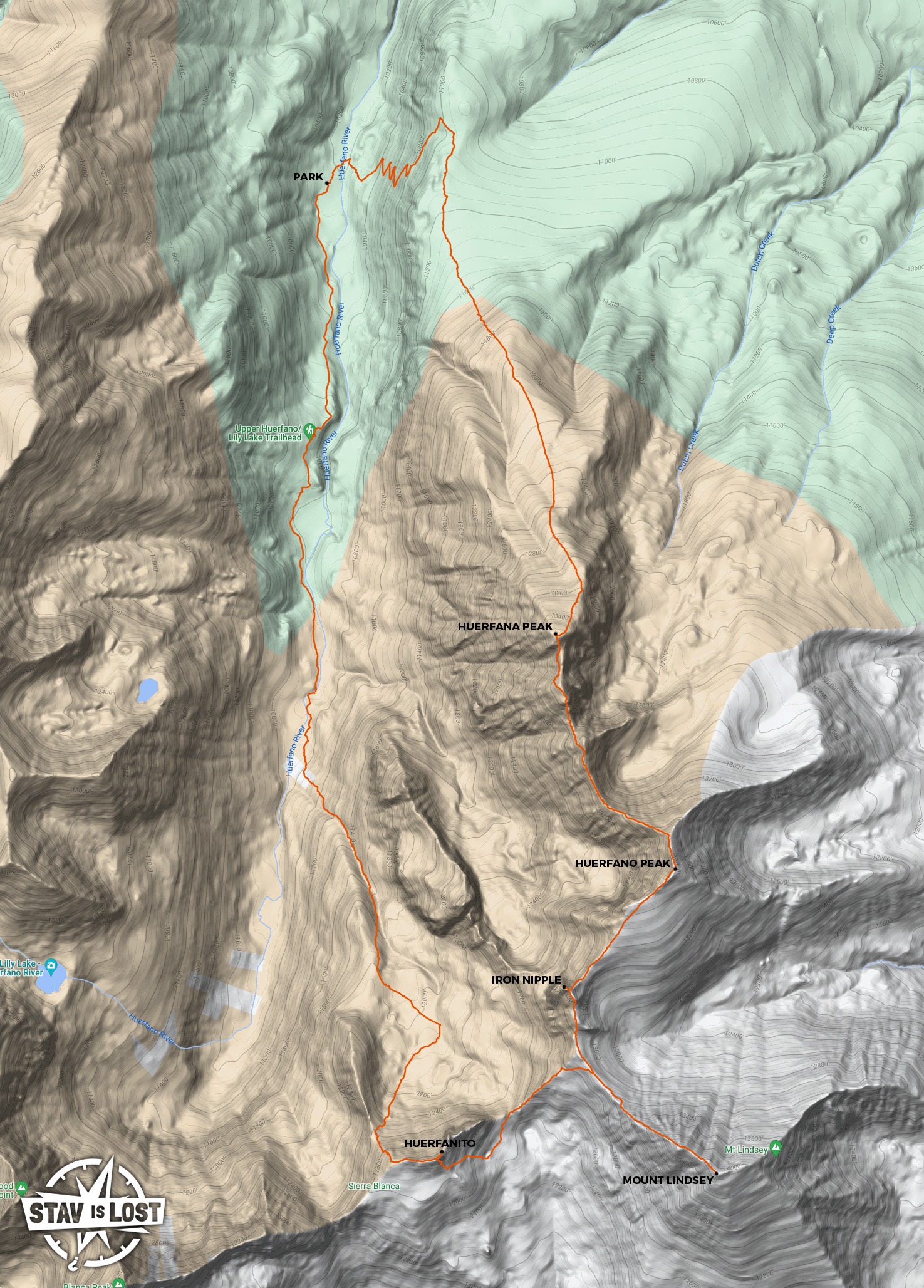 map for Mount Lindsey and Huerfano Peaks Loop by stav is lost