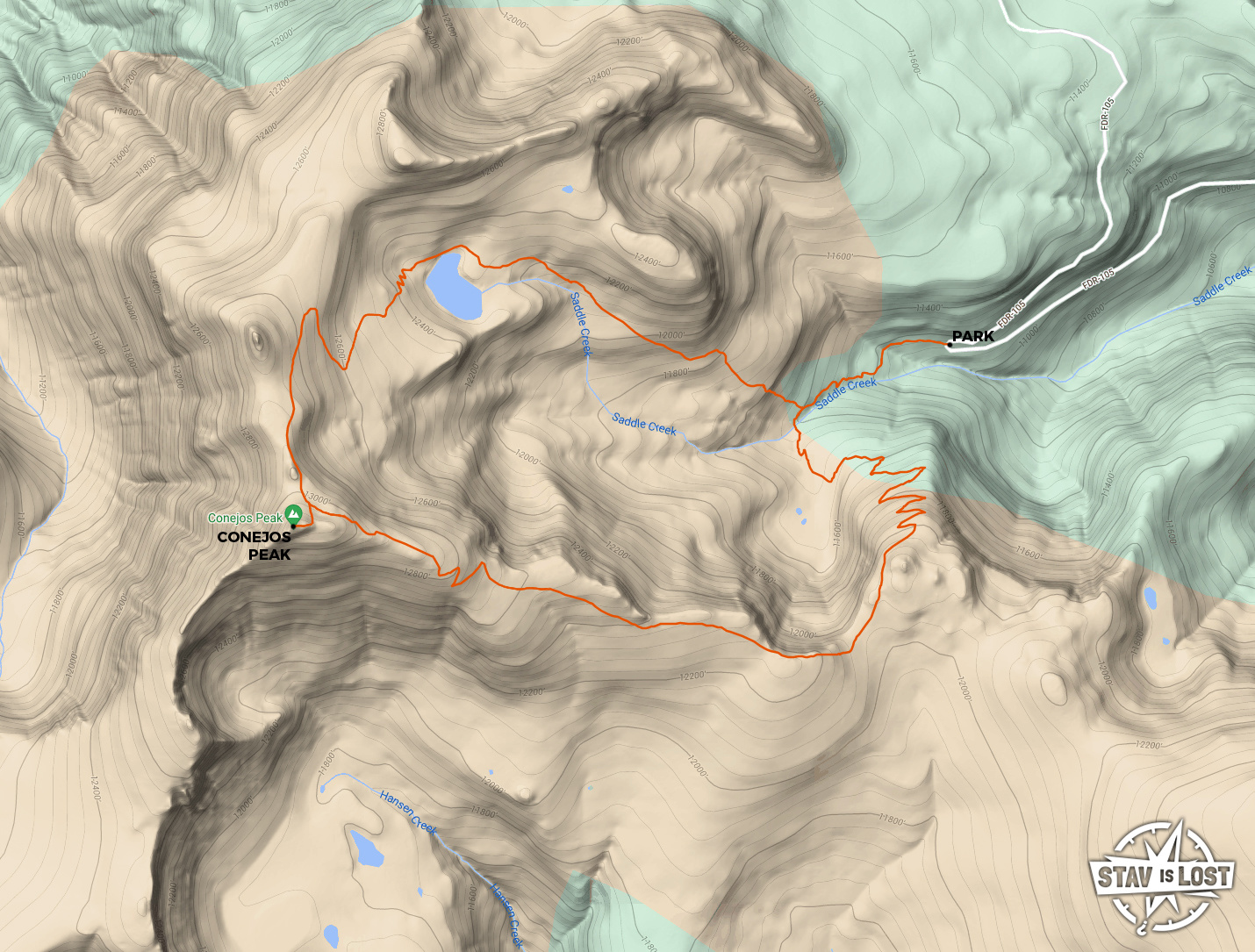 Map of Conejos Peak Loop Stav is Lost