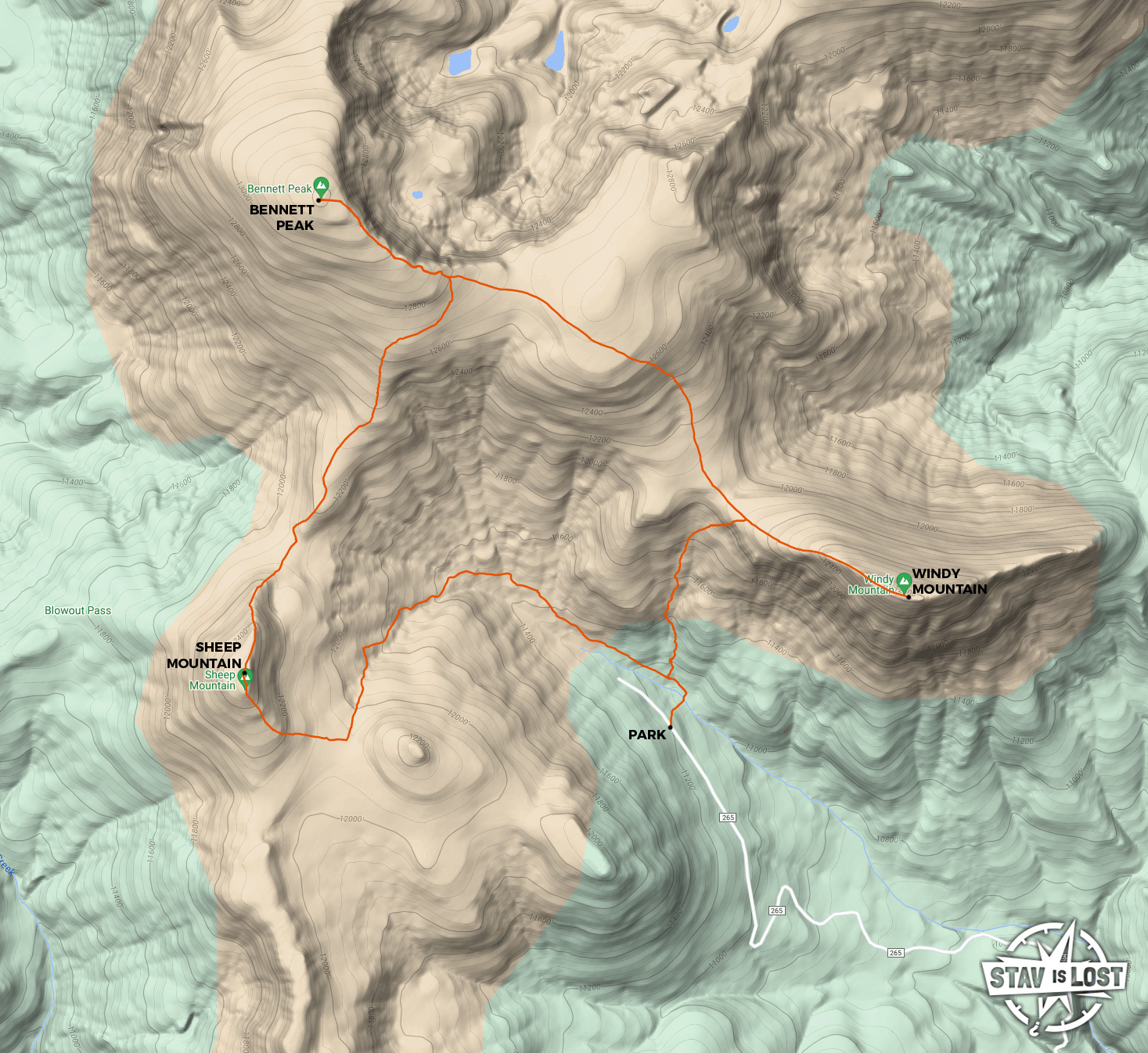 map for Sheep Mountain, Bennett Peak, Windy Mountain Loop by stav is lost