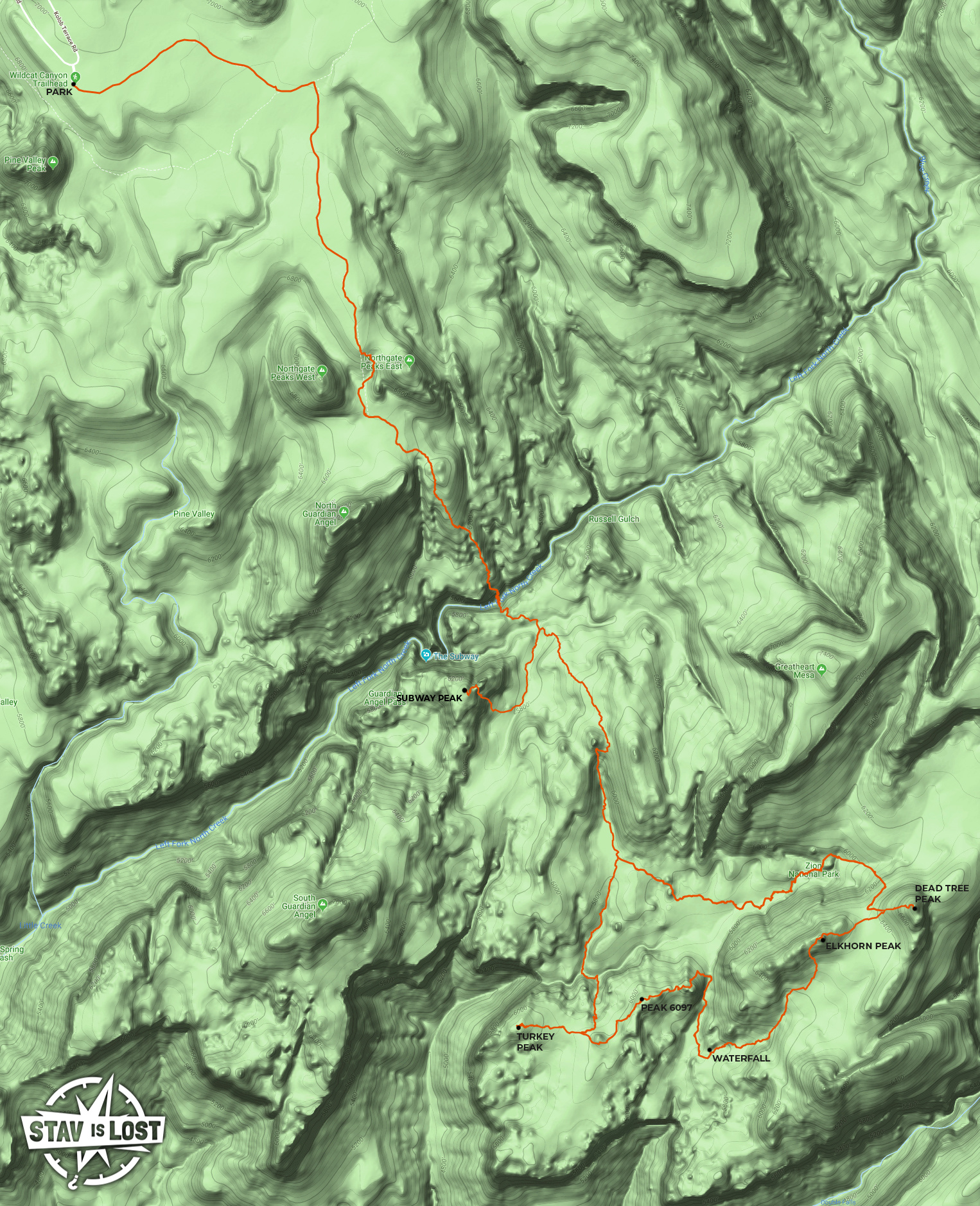 map for Dead Tree Peak, Elkhorn Peak, Turkey Peak, Subway Peak by stav is lost