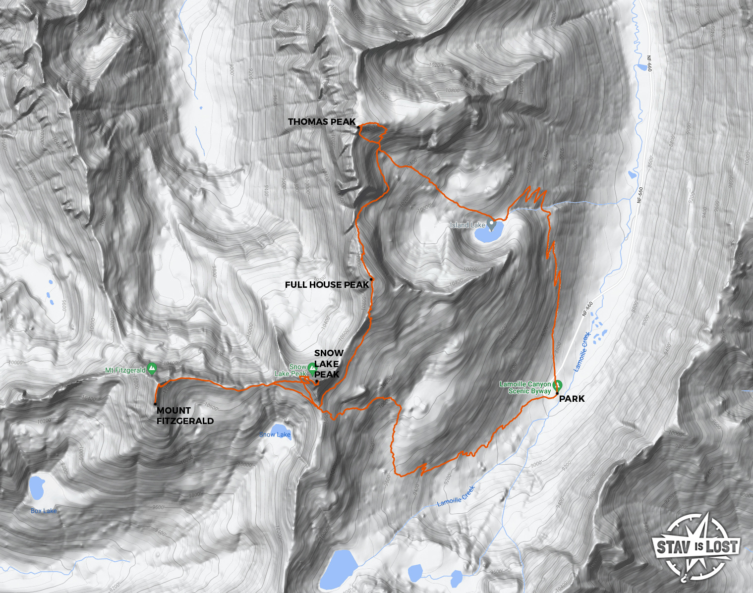 map for Thomas Peak, Full House Peak, Snow Lake Peak, Mount Fitzgerald by stav is lost