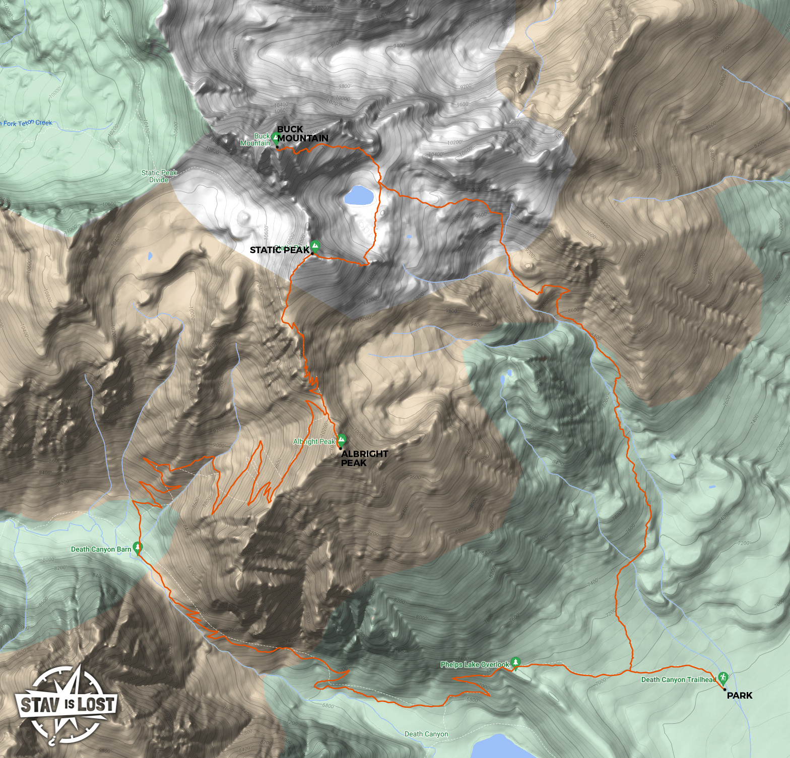 map for Buck Mountain, Static Peak, Albright Peak Loop by stav is lost
